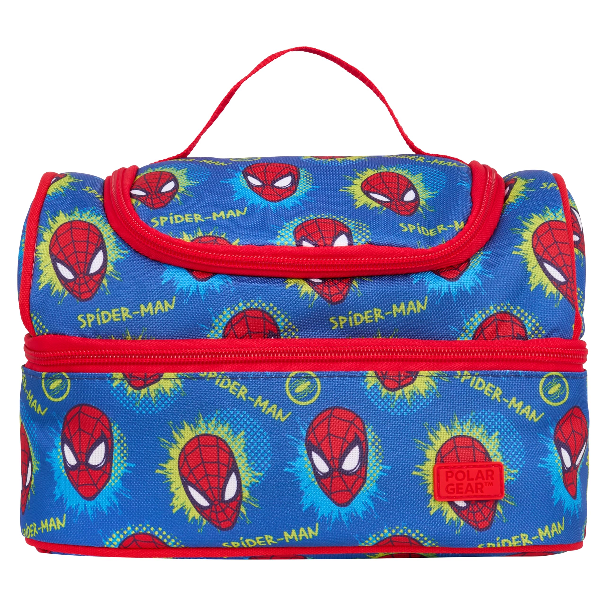Marvel Spider-Man Insulated Lunch Bag, Blue and Red, 2 Compartments, 600D Polyester, with Carry Handle and Name Tag