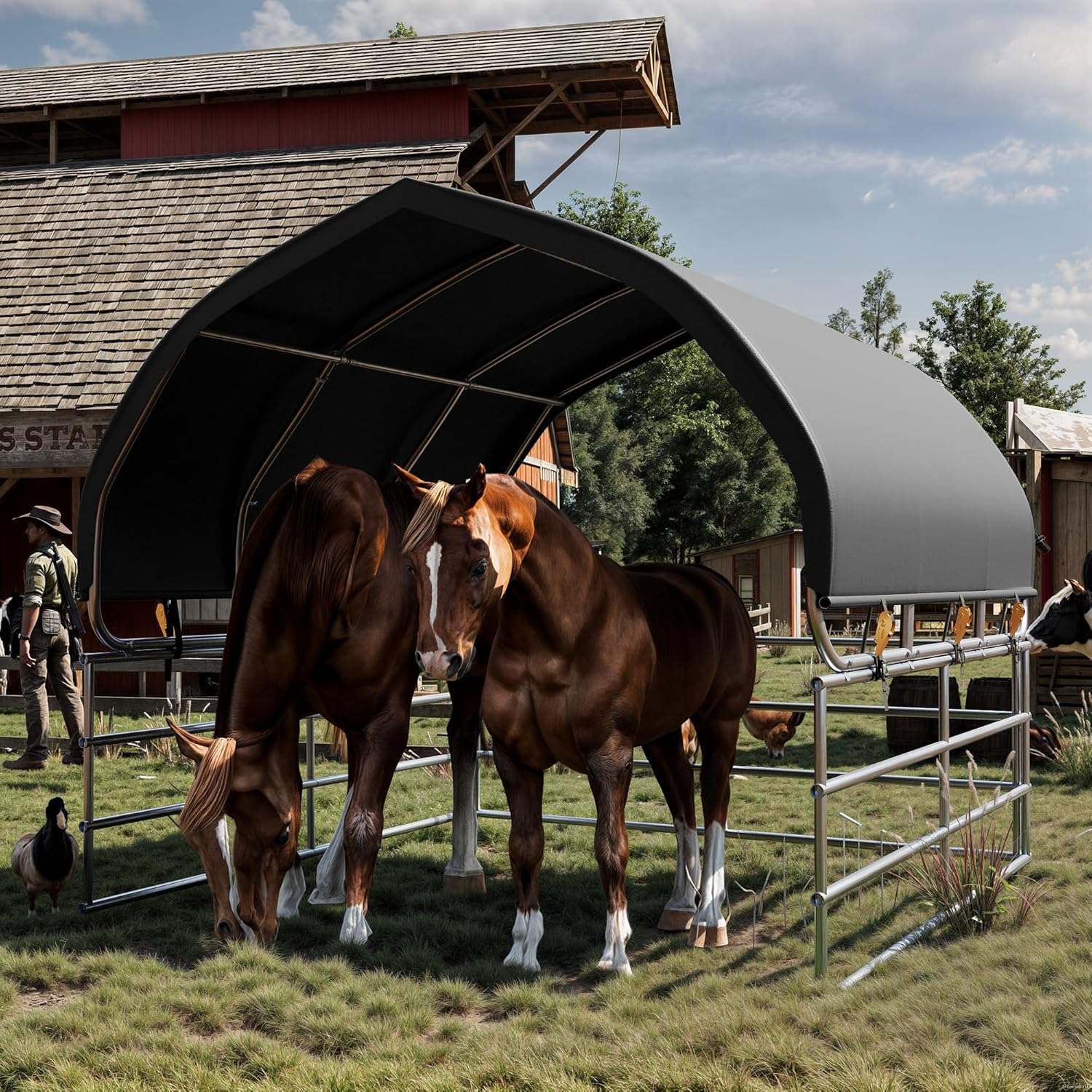 YOLENY 12'x12' Gray Corral Shelter, Heavy Duty Round Style Canopy, Waterproof and UV Treated Universal Cover, Easy Assembly Stable and Agricultural Storage and Shade Shed Kit for Livestock