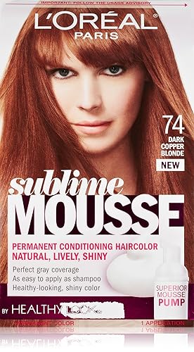 Miniatura 1 de L'oreal Paris Sublime Mousse - Tinte acondicionador permanente para el cabello, rubio cobrizo oscuro No.74, 0.6 onzas