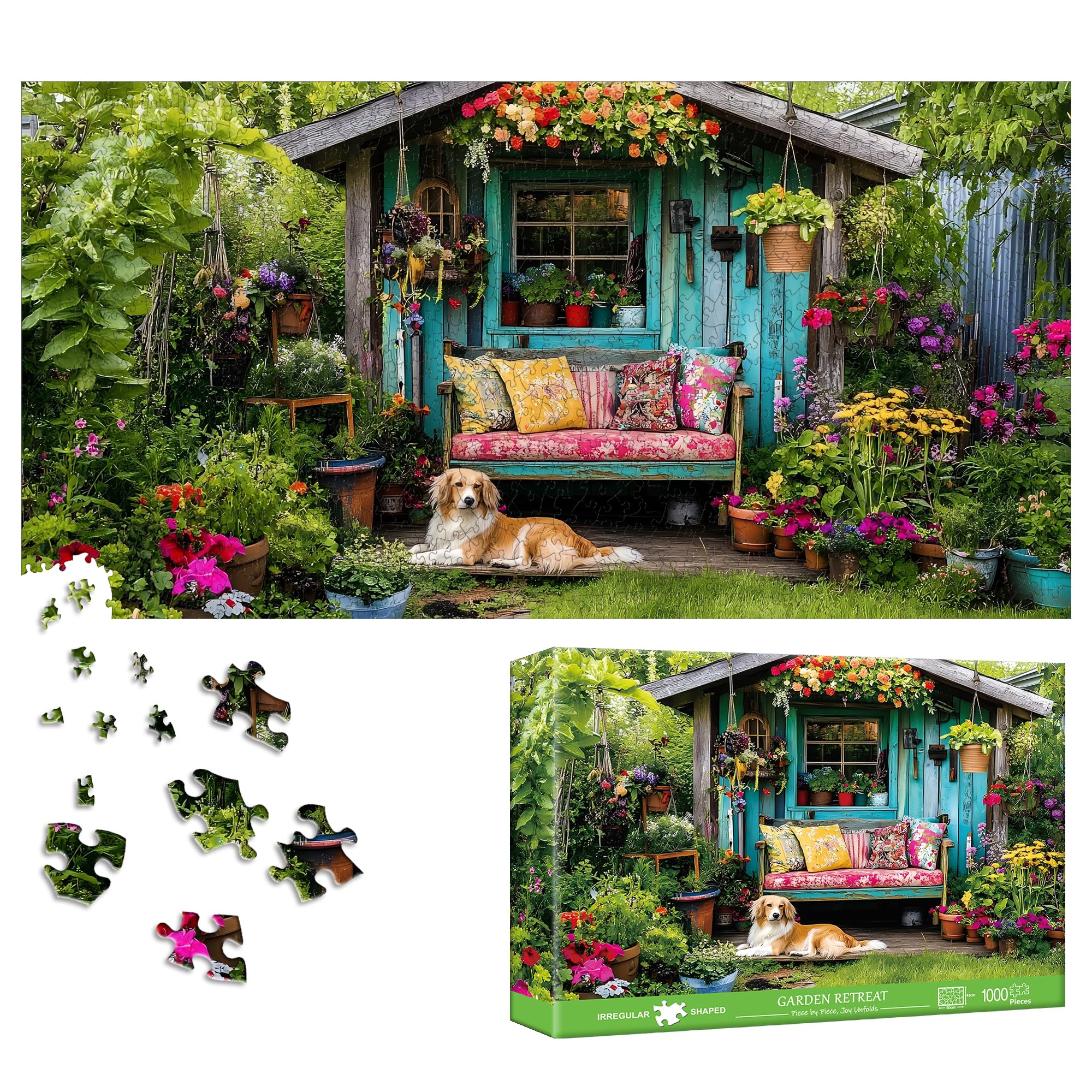 Bimkole Garden Retreat Puzzles for Adults 1000 Pieces, Landscape Paper Jigsaw Puzzle 1000 Pieces - Fun and Challenging Family Decoration Puzzle Great Gift Idea, Finished Size is 31.5 x 16.14 in — image 1