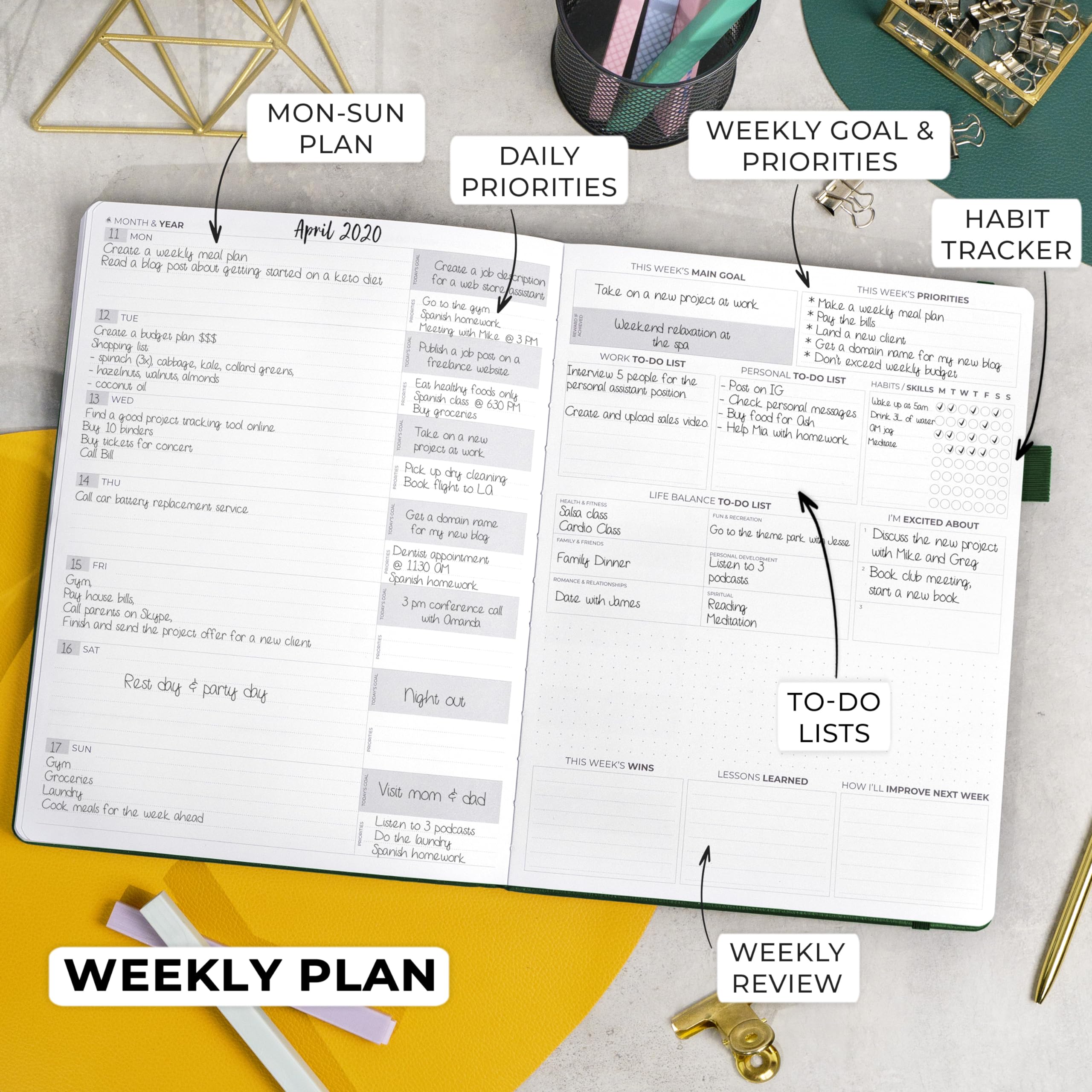 Clever Fox Planner Pro Premium Edition, lussuoso planner settimanale e mensile + organizer per pianificazione del budget per produttività e raggiungimento degli obiettivi, senza data, copertina rigida