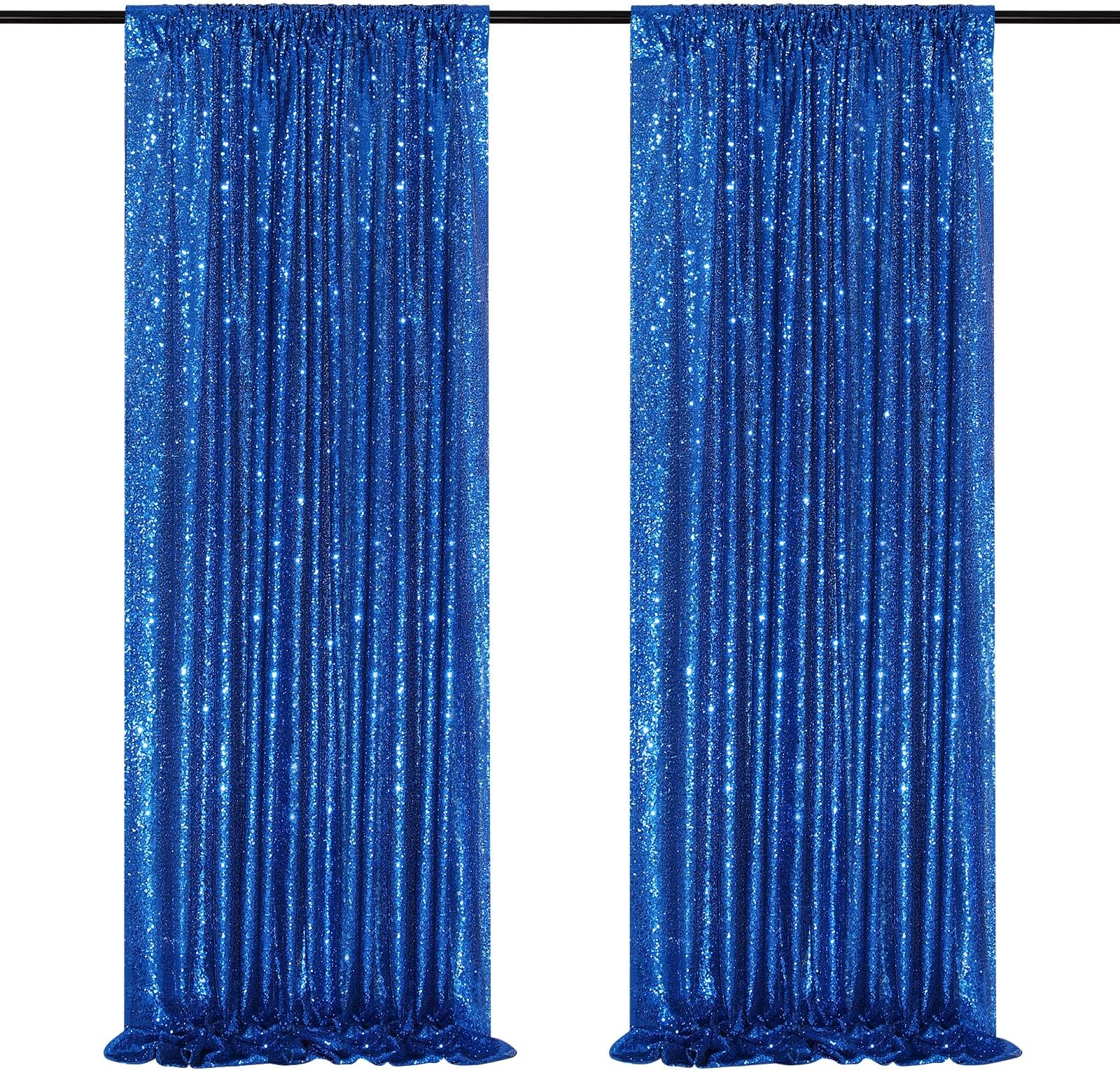 QueenDream Royal Blue Backdrop Curtain Panels 2 Pieces 2ftx8ft Sequin Party Background for Birthdays Independence Day Theme Decorations