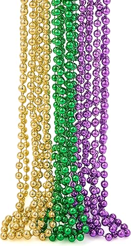 JOYIN 12 PCS Mardi Gras Metallic Beads Necklaces, Mardi Gras Accessories Throws Beads Bulk for Party Favor