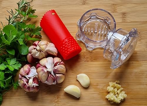 Kit pelador y torcido de ajo. La solución para prensas multifuncionales, picadoras, trituradoras y picadoras para ajo, hierbas y jengibre. Fácil de