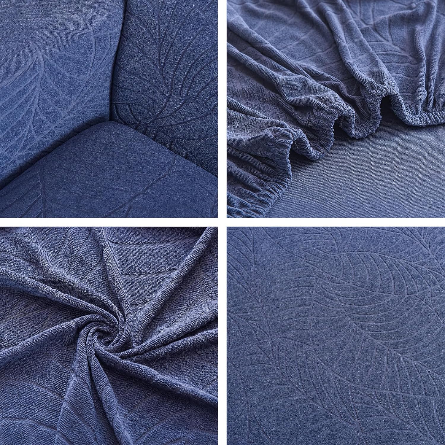 vctops Water Repellent Super Stretch Sofa Slipcover Soft Leaf Jacquard Couch Sofa Cover for 3 Cushion Couch Non-Slip Furniture Protector with Elastic Bottom for Kids, Pet (Navy,Sofa)