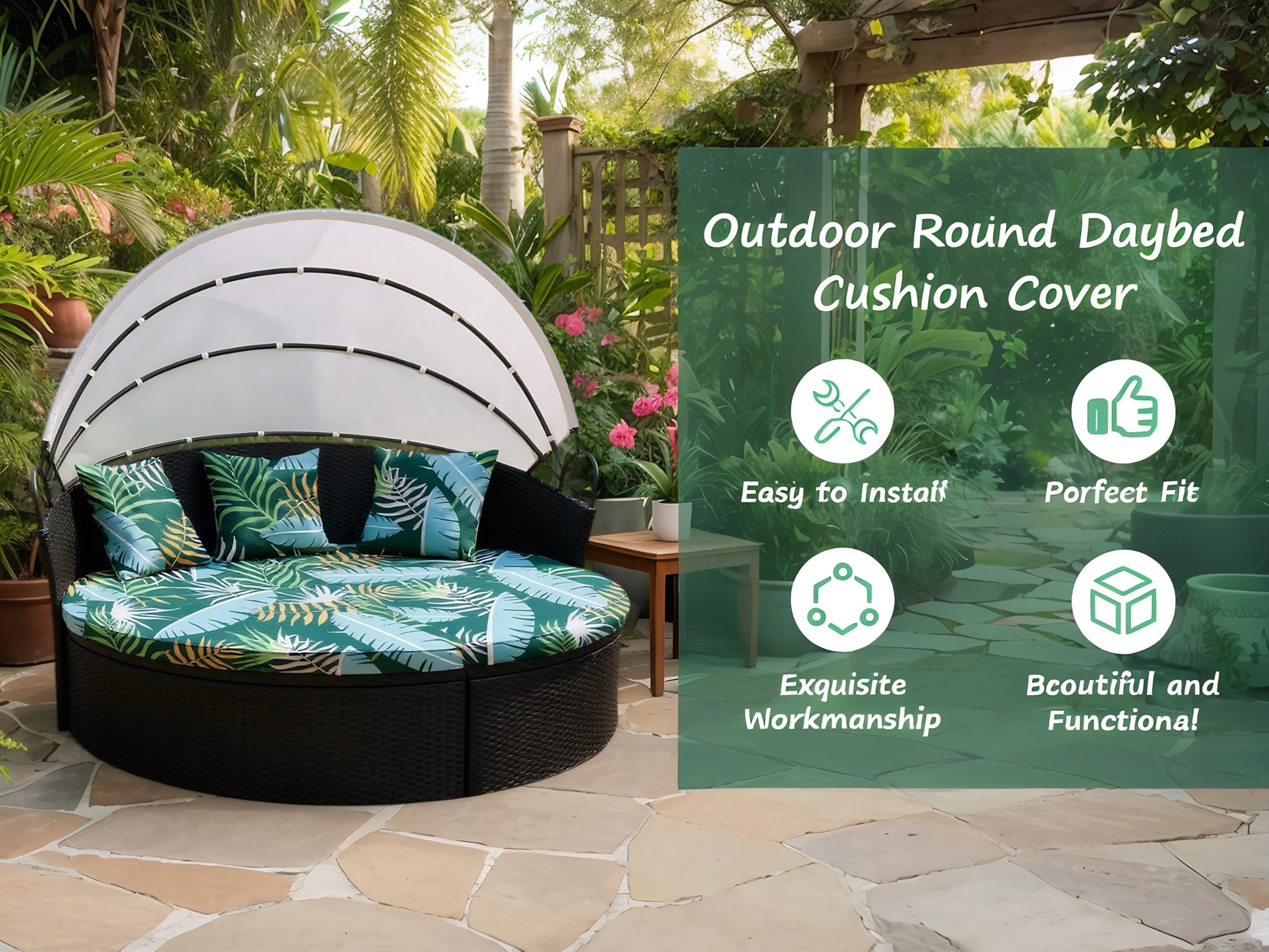 Fodera di ricambio per cuscino lettino da esterno 168 cm con fascia elastica Foresta Verde