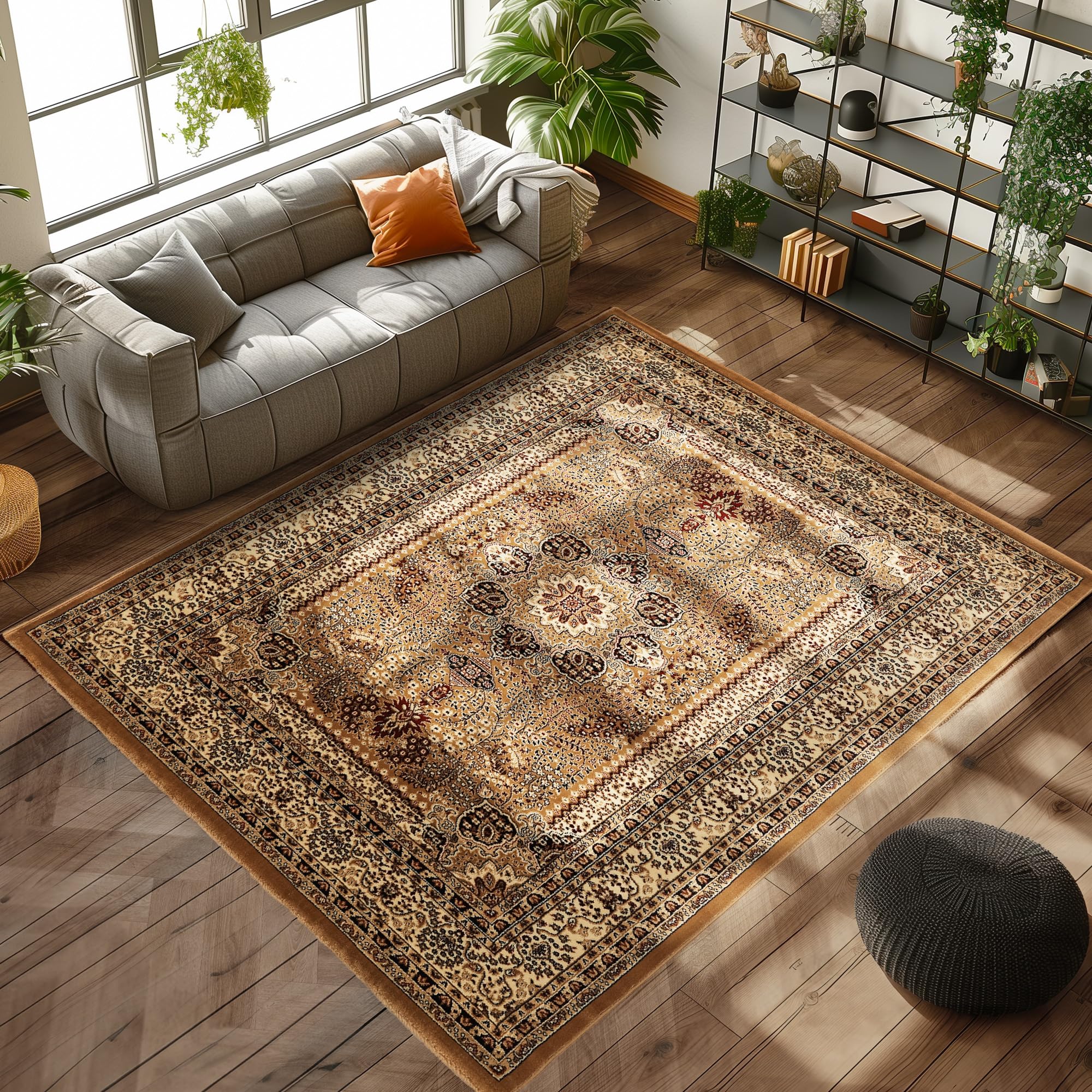 Tapis Coureur Moderne/vintage 610x80 Cm – Noué Main – Aspect Usé – Couleur Curry – Doré 191108