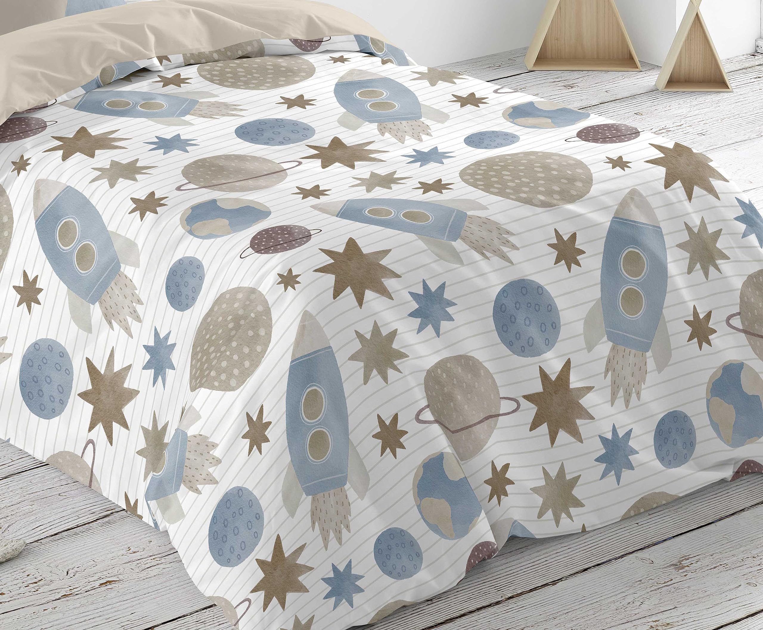 NATURALS Funda Nordica Cama 90, 100% Algodón, Juego de Funda para edredon 150x220 cm + 1 Funda de Almohada 45x110, Orion