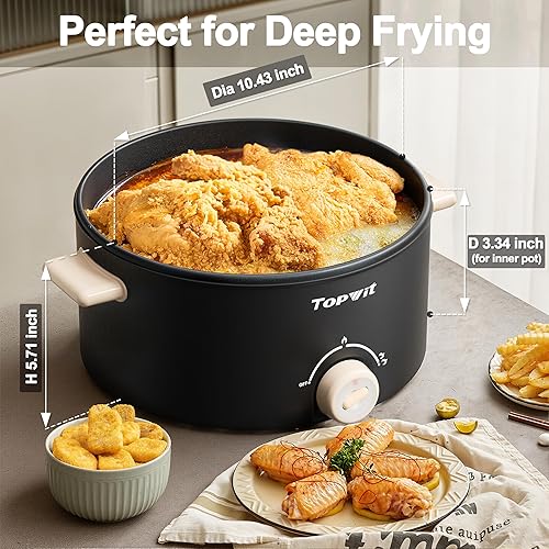 Miniatura 5 de TopWit Olla Eléctrica Hot Pot, Olla Eléctrica de 4L con Revestimiento Antiadherente, Cocina Eléctrica de Doble Alimentación para Freír en Profundo,