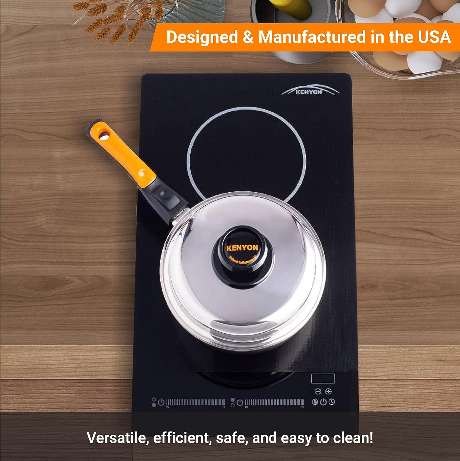 Kenyon Bridge Induction Cooktop, 2 Burners, Portrait Cooktop, Smart Touch Control, Energy-Efficient Cooking, Easy-to-Clean Cooktop, Black, 120 Volts