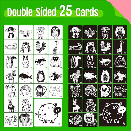 Miniatura 2 de 25 tarjetas de estímulo visual para bebé, doble cara, alto contraste, blanco y negro, juego de tarjetas Montessori de desarrollo sensorial para