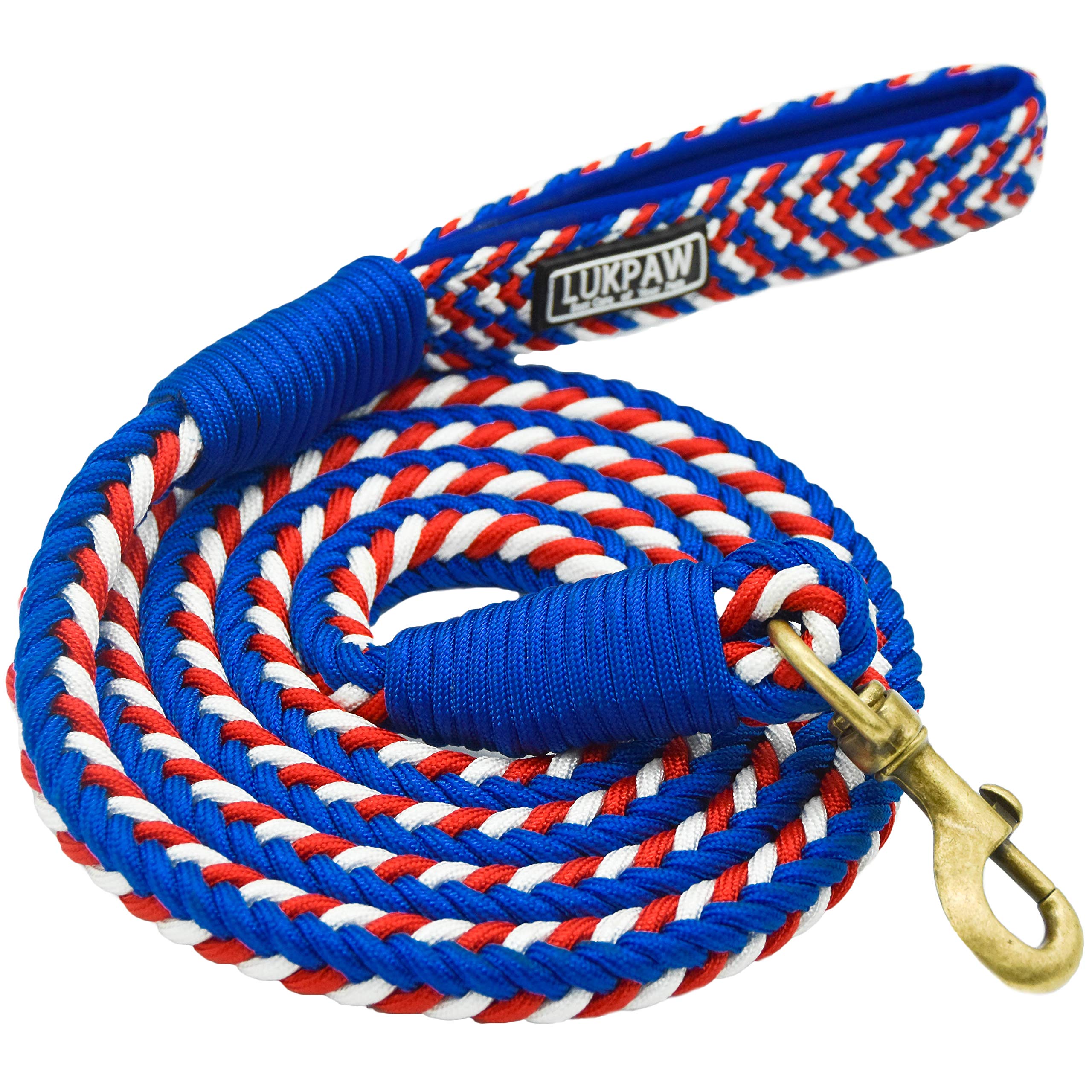 Handmade Braided Dog Leash - 6' Heavy Duty Nylon Rope with Padded Handle for Medium Large Dogs Climbing Hiking Walking Training-Blue