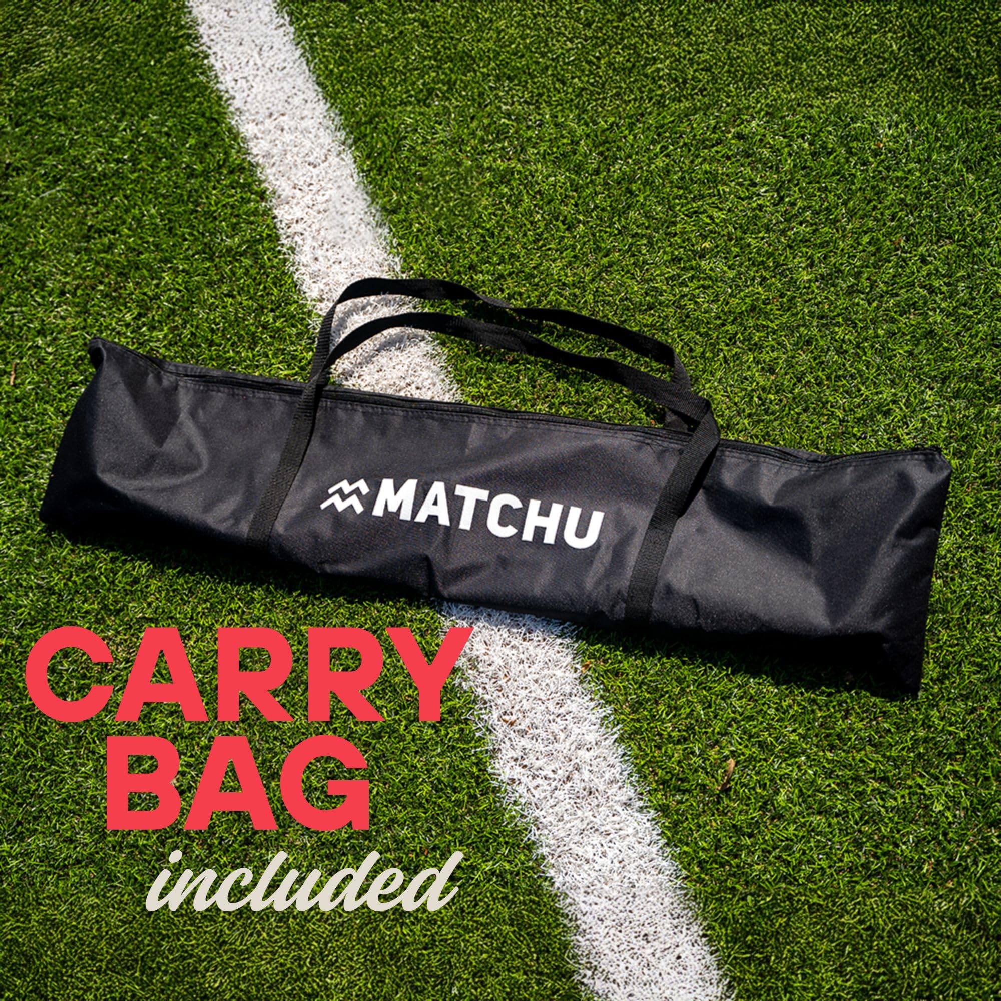MATCHU - Filet de Rebond Football - 2en1 - INCL. Sac - 183x130cm - Kickback - Convient pour Le Football et Le Handball - Noir/Jaune