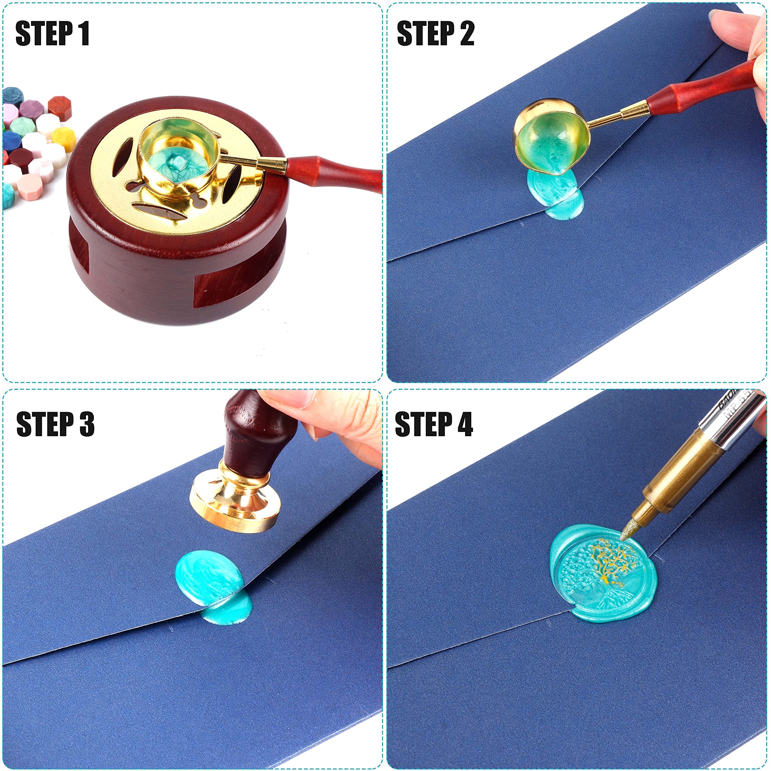 Wax Seal Stamp Kit With Gift Box,48 Color 1200 Pcs Sealing Wax