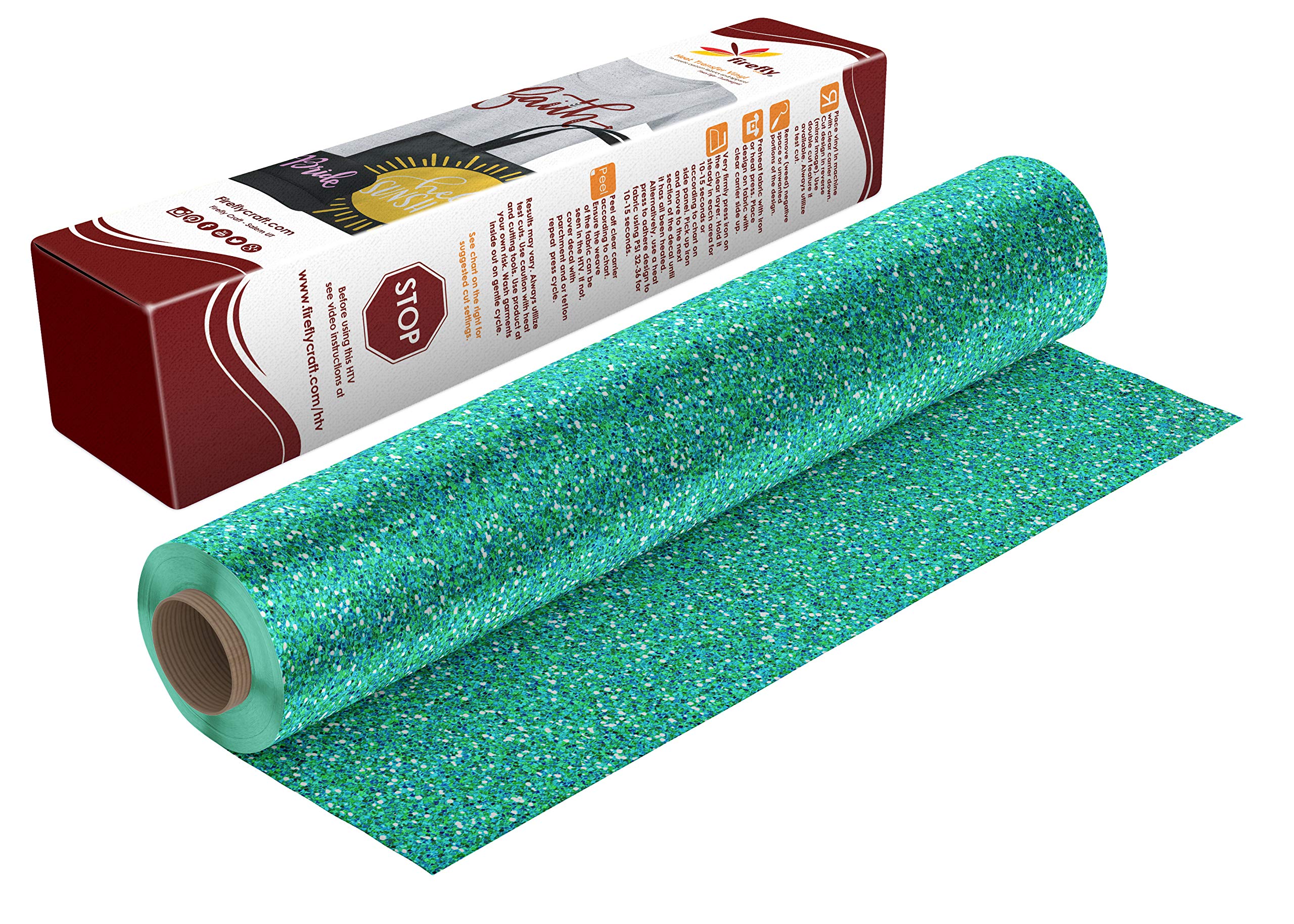 Firefly Craft Glitter Teal Heat Transfer Vinyl - HTV Vinyl for Cricut - Heat Press Vinyl for Shirt Transfers - Iron On Fabric Sheets - 3 Pieces, 12" X 20" (5 Feet) Each
