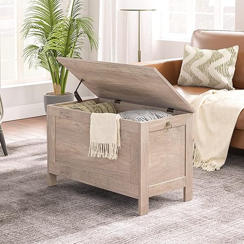 Miniatura 72 de HOOBRO Caja de juguetes, baúl de almacenamiento de aspecto de madera retro con bisagra de seguridad, banco de almacenamiento de entrada soporta 220