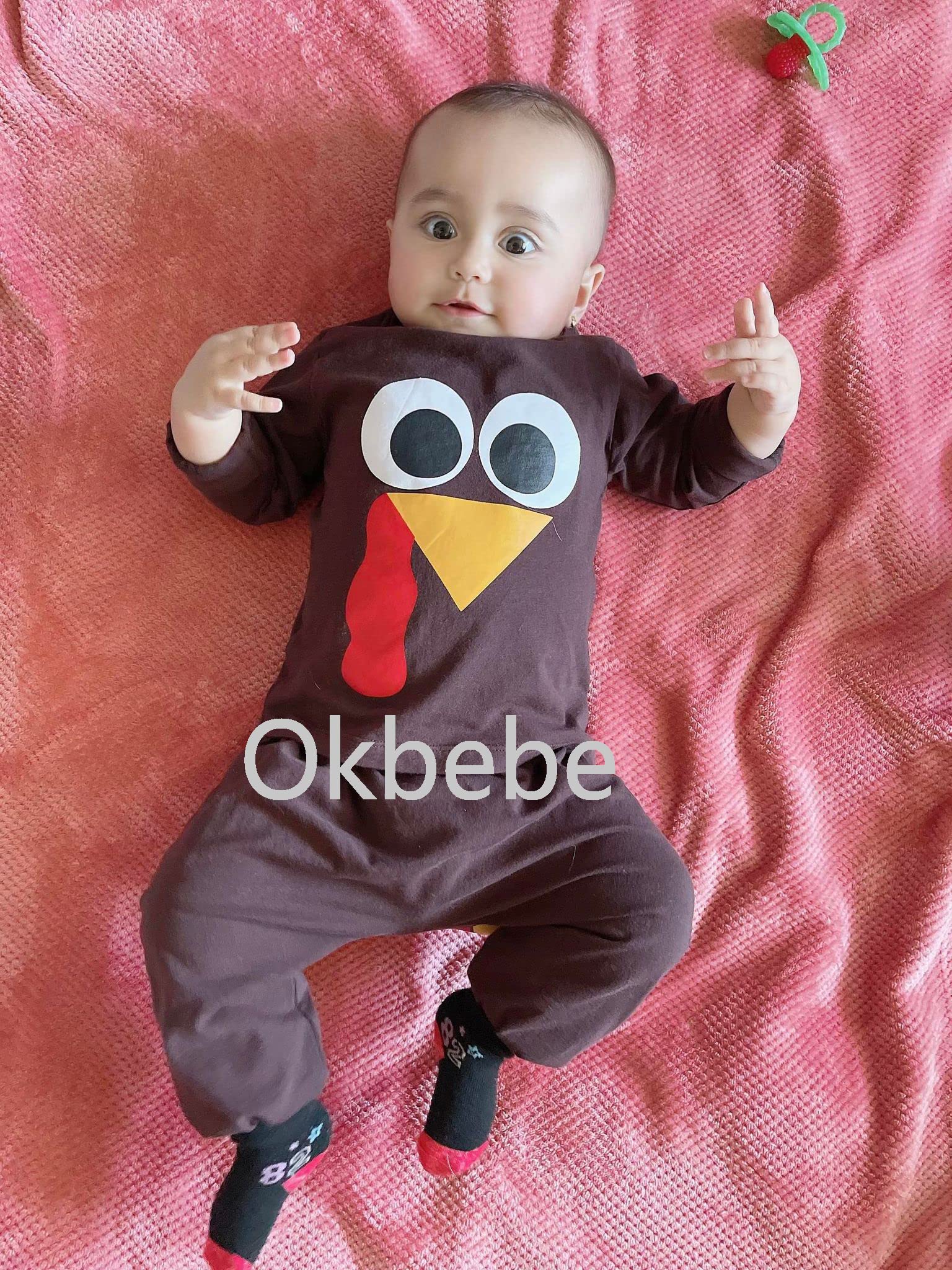 My First Thanksgiving Baby Boy Girl Turkey Outfit Long Sleeve Clothes(Dark gray, 12-18 Months)