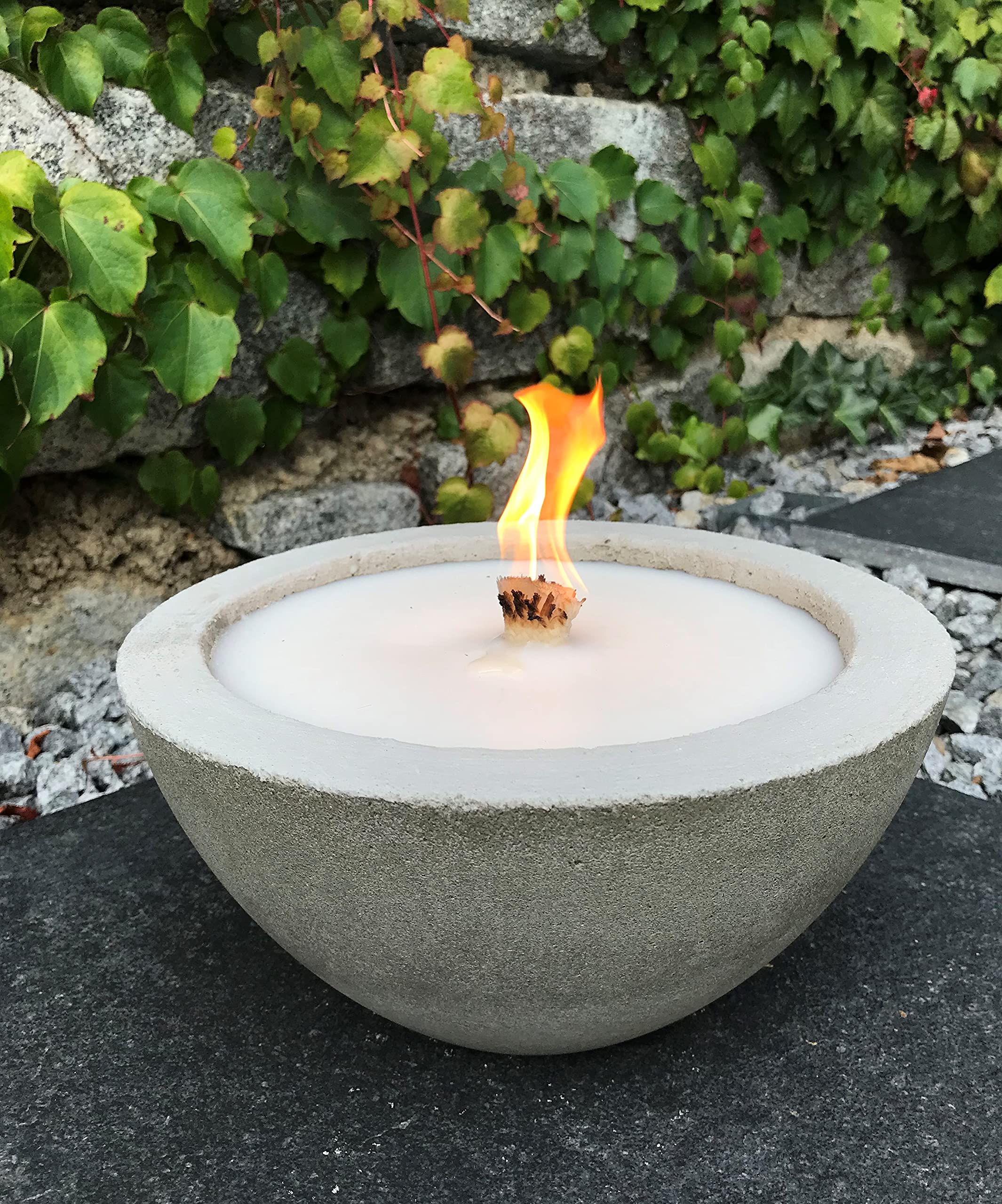 Wachsfresser Kerzenfresser Geschenkset Schmelzlicht mit Dauerdocht & Dochthalter Beton Feuerschale Schmaler Rand Ø 24 cm Nachhaltige & Wiederbefüllbare Beton-Kerze