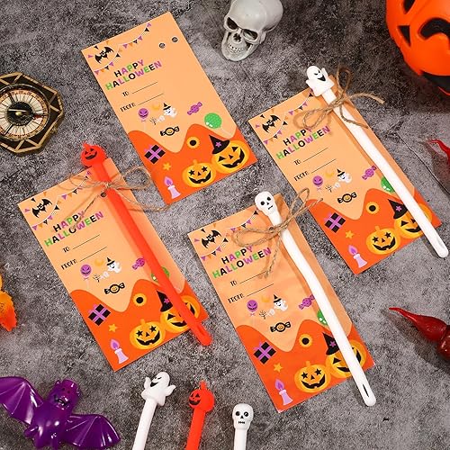 Miniatura 4 de Hiboom 36 juegos de recuerdos de fiesta de Halloween, 36 cuerdas elásticas de Halloween, juguetes sensoriales con 36 tarjetas de felicitación de