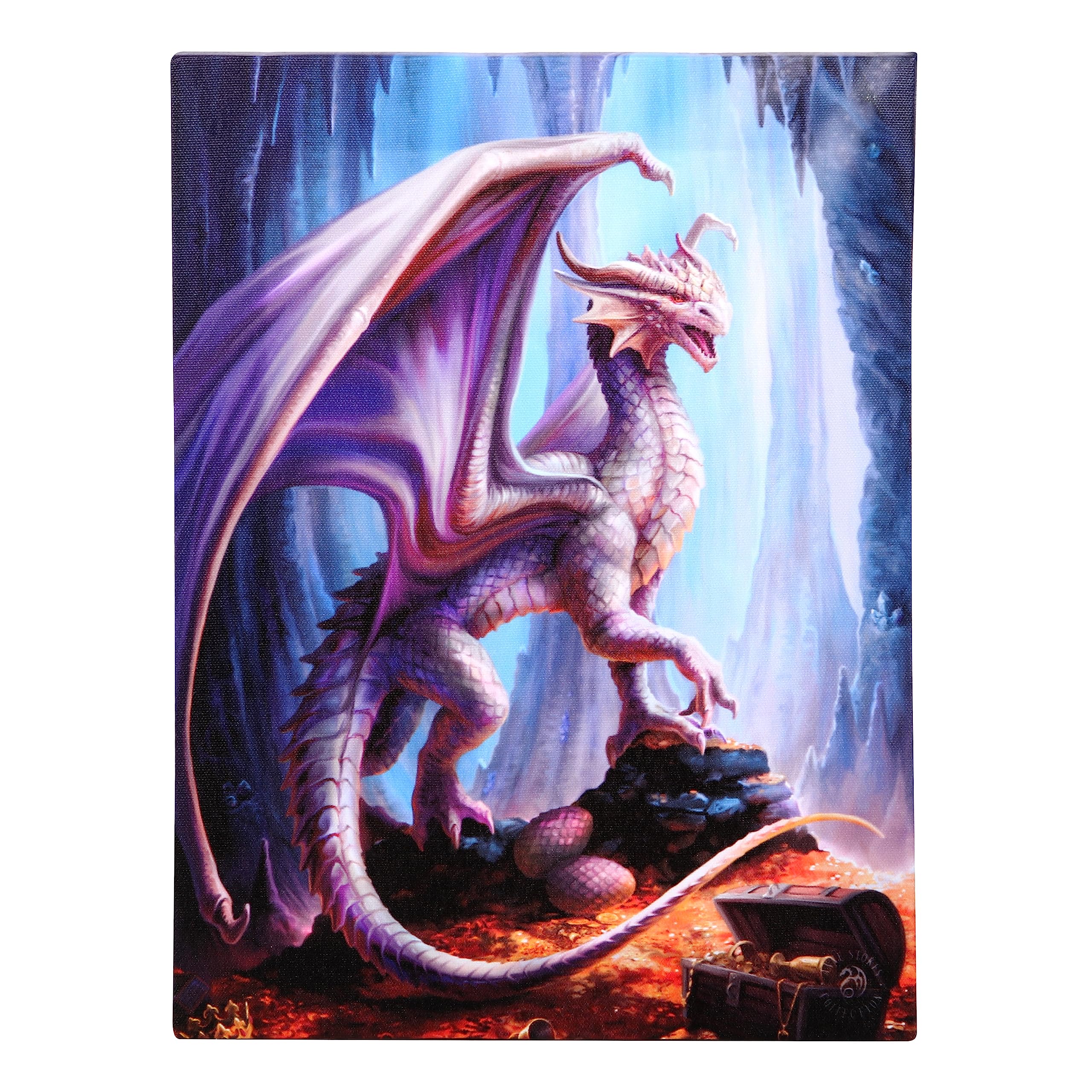 Something Different Wholesale Anne Stokes Dragon Plaque - Treasure Trove Canvas Wall Art - 19x25cm - White Dragon Print