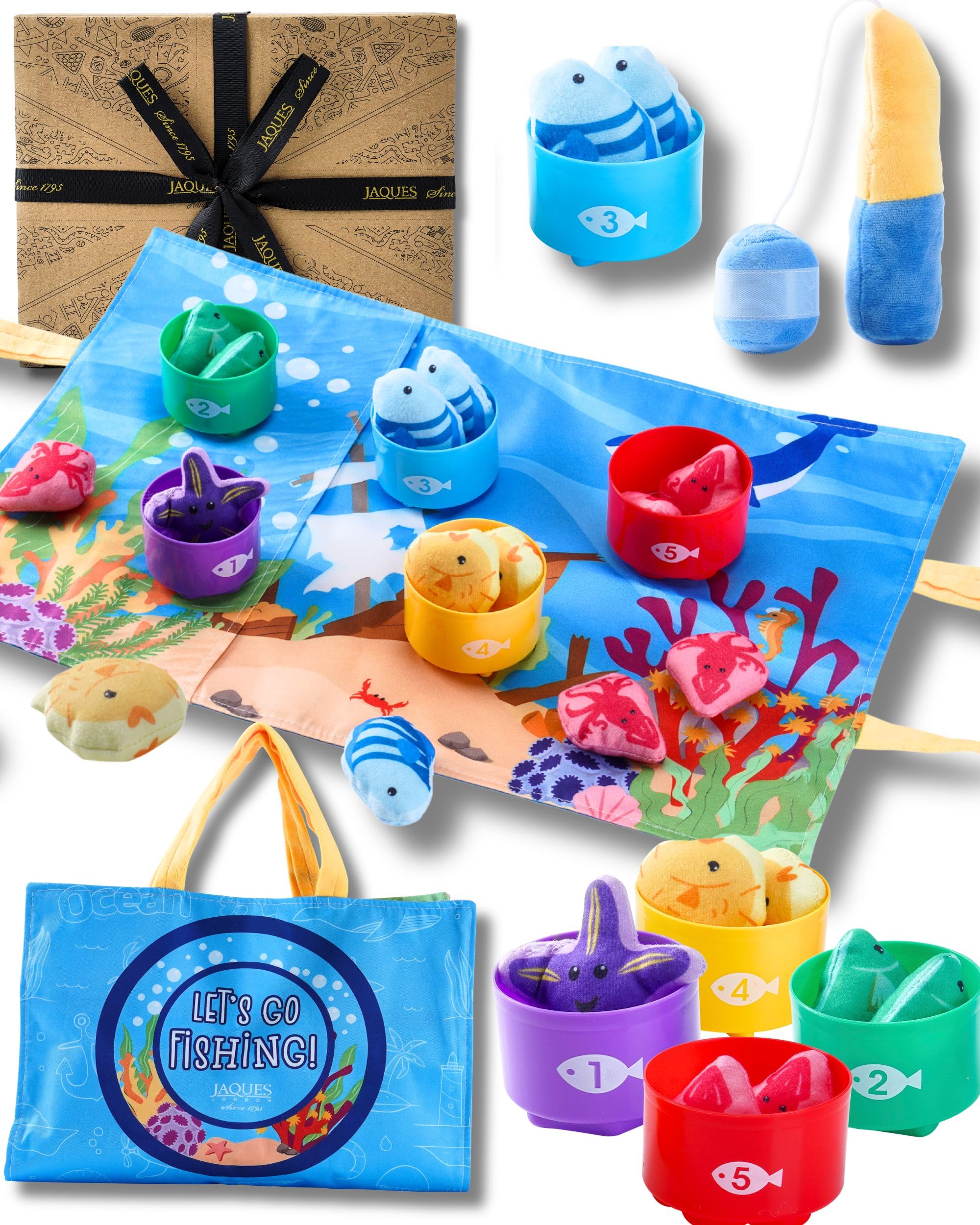Jaques of London Baby Fabric Fishing Game | Magnetic Fishing Game for Toddlers | Montessori Toy from 6 Months | Colour Sorting Sensory Toy | Since 1795