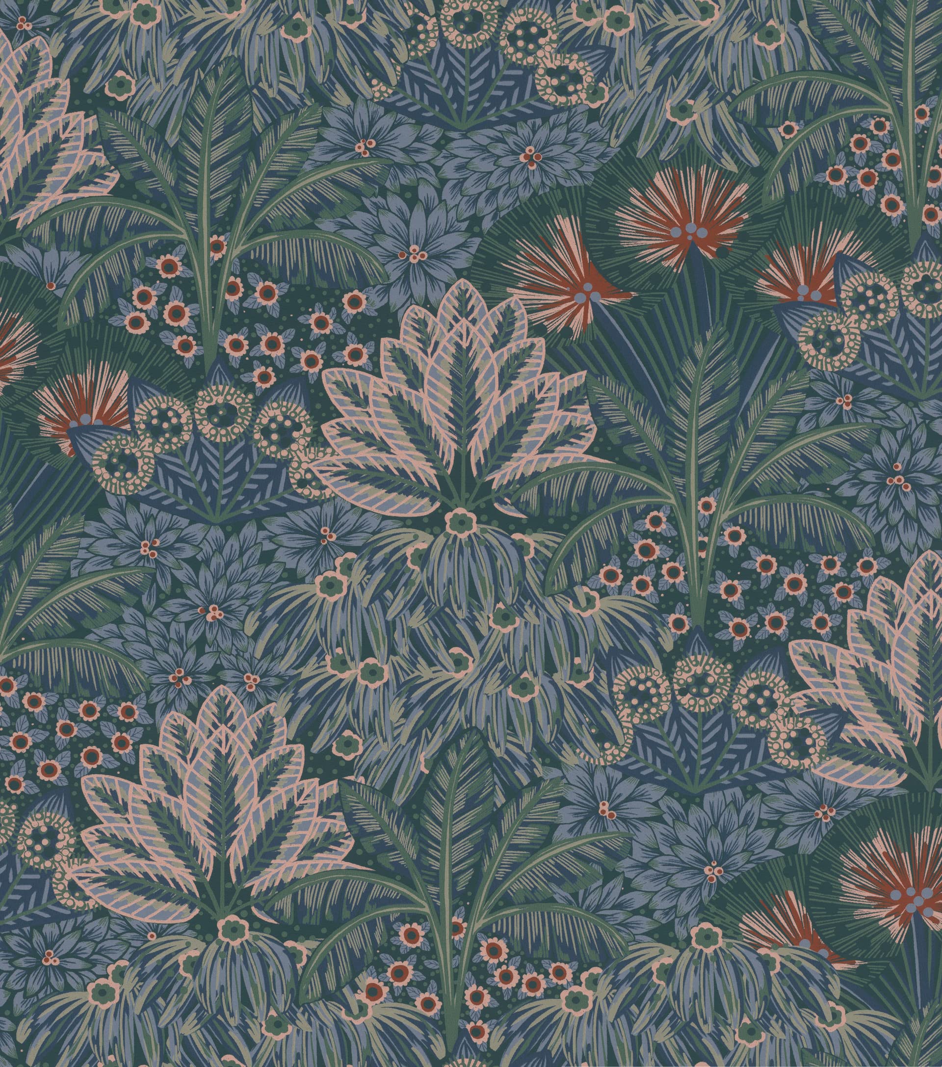 Rasch Blue, Green, Pink 711332 Non-Woven Wallpaper With Palm Trees And Palm Leaves In Blue, Green And Pink From The Sophia Collection - 10.05 M X 0.53 M (L X W)