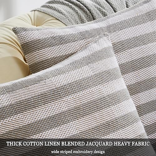 Miniatura 2 de GIGIZAZA Fundas de almohada decorativas grises, paquete de 2 fundas de almohada de 18 x 18 pulgadas, fundas de cojín bohemias de lino y algodón a