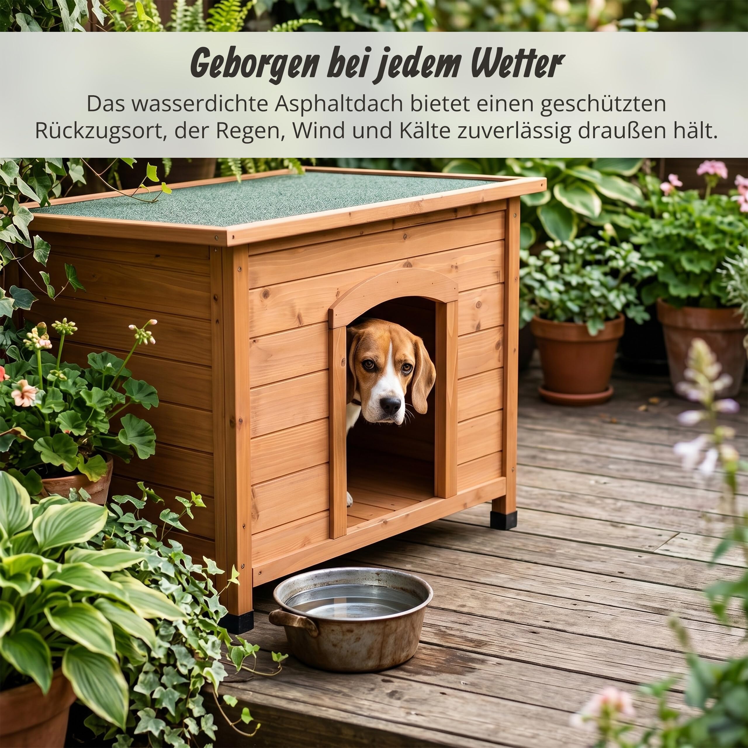 Relaxdays Hundehütte, Holz, HxBxT: 58,5 x 85 x 53 cm, wetterfestes, klappbares Dach, Outdoor Hundevilla, orange/grün
