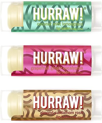 Miniatura 1 de Hurraw! Pitta (coco, menta, hierba de limón), kapha (pomelo, jengibre, eucalipto), bálsamos labiales Vata (almendra, rosa cardamón) paquete de 3