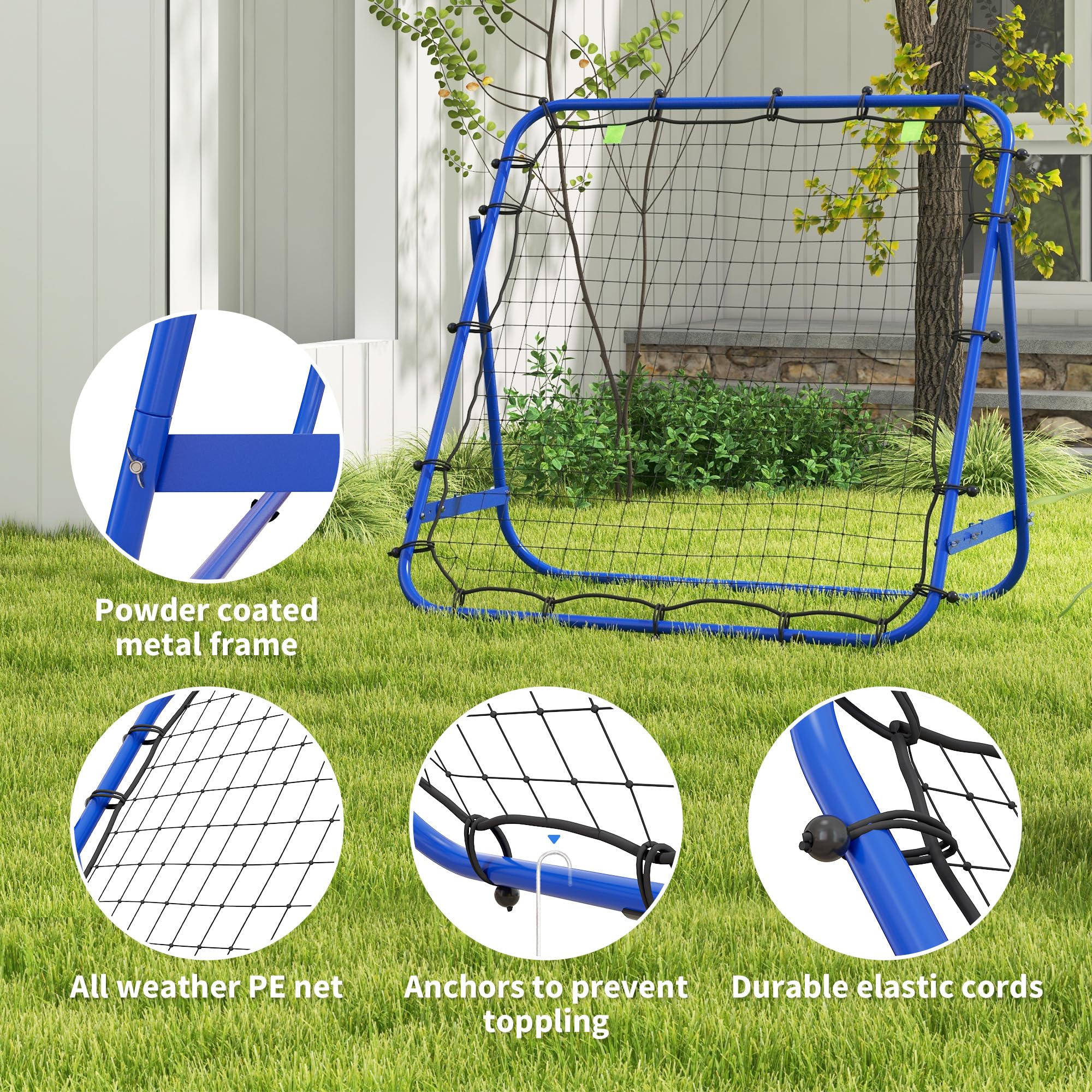 HOMCOM Football Rebounder Net, Adjustable Kickback Target Goal Teens Adults Training Aid for Multi-Sports Practise