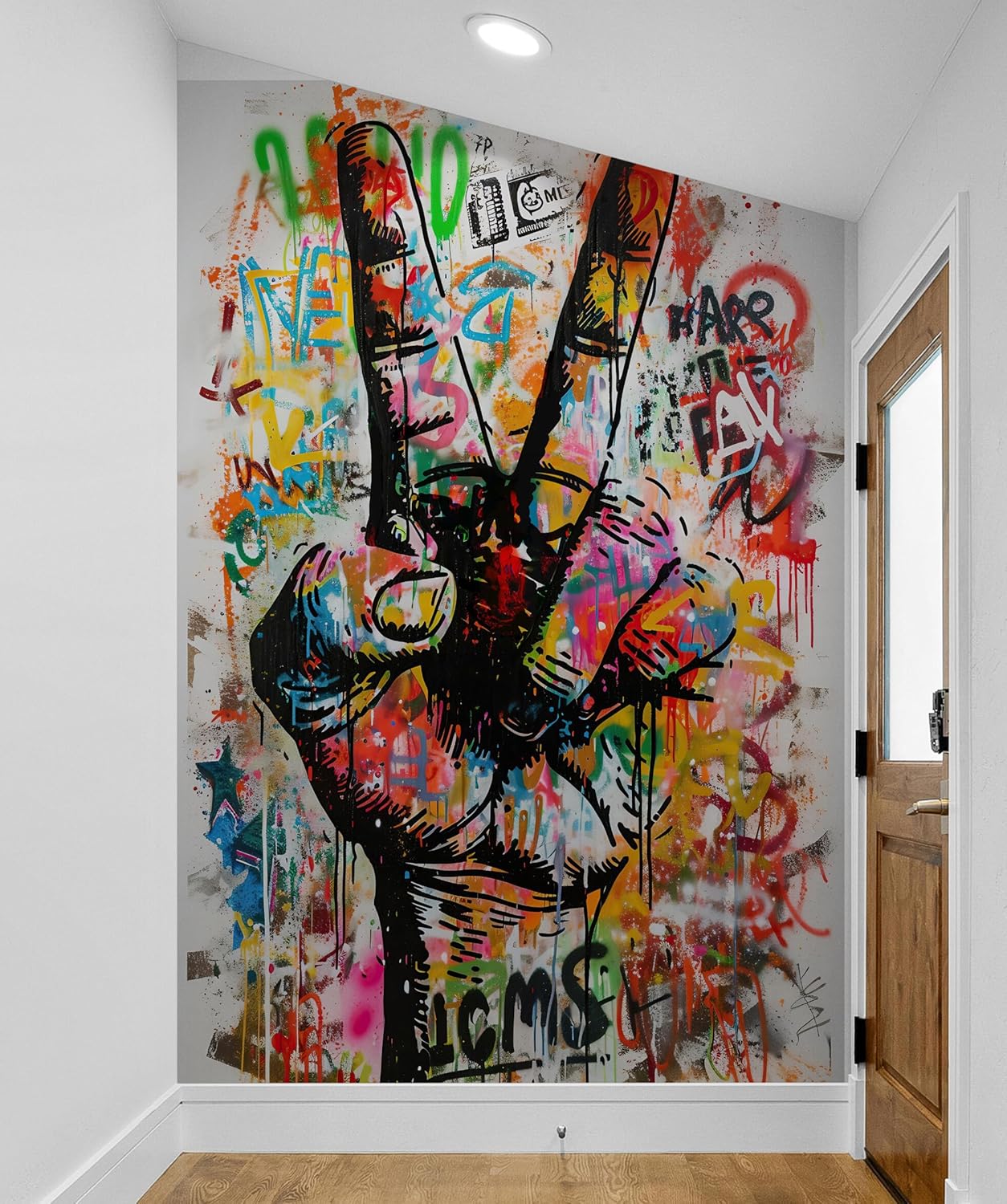 Stickerbrand Modern Street Art Wallpaper. Graffiti Peace Sign Wall Mural. Peel and Stick Wallpaper. Urban Theme Decor. Game Room, Kid's Room Decor. #6819