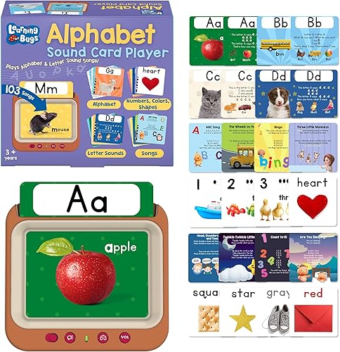 LEARNING BUGS Reproductor de tarjetas de aprendizaje interactivo para niños pequeños – 126 sonidos, canciones del alfabeto y fonéticas, rimas de