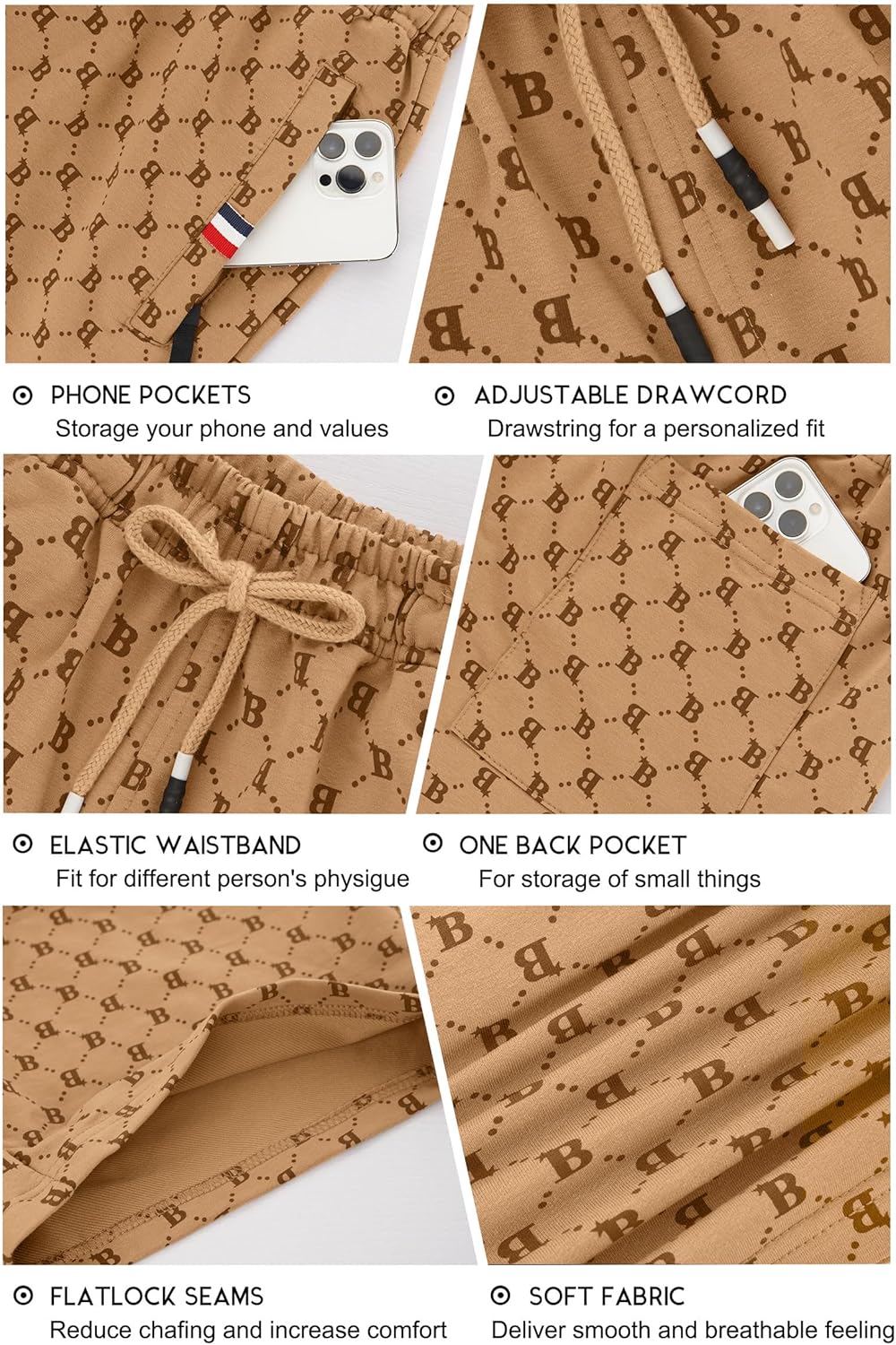 Boyzn Men's Athletic Shorts Comfortable Cotton Workout Shorts Elastic Waist Running Shorts with Zipper Pockets - Image 6