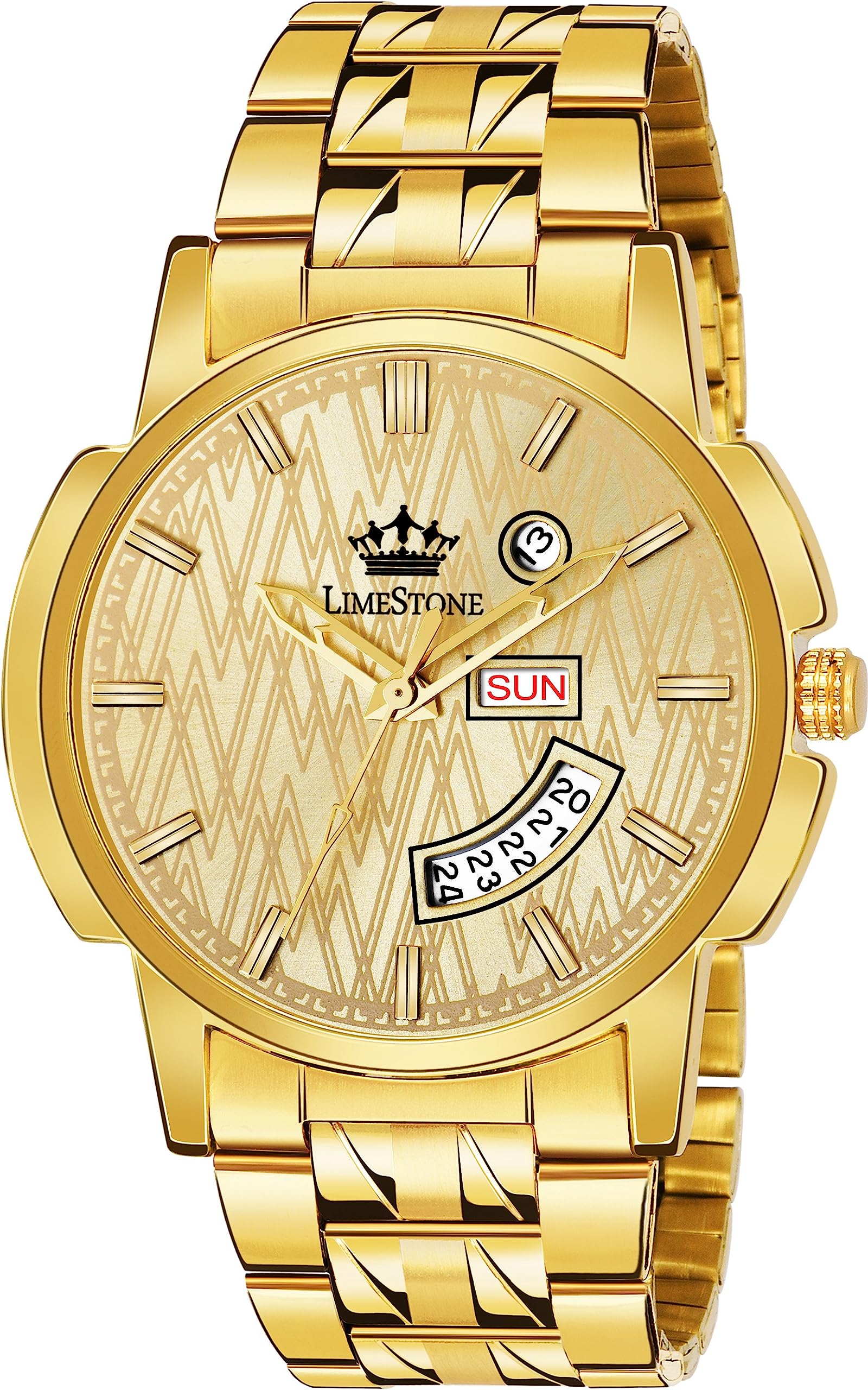 LIMESTONE Day & Date Original Gold Plated HMTS Adjsutable Bracelet Quartz Analog Watch - for Men (B0CCHVNLDF) Amazon Price History, Amazon Price Tracker