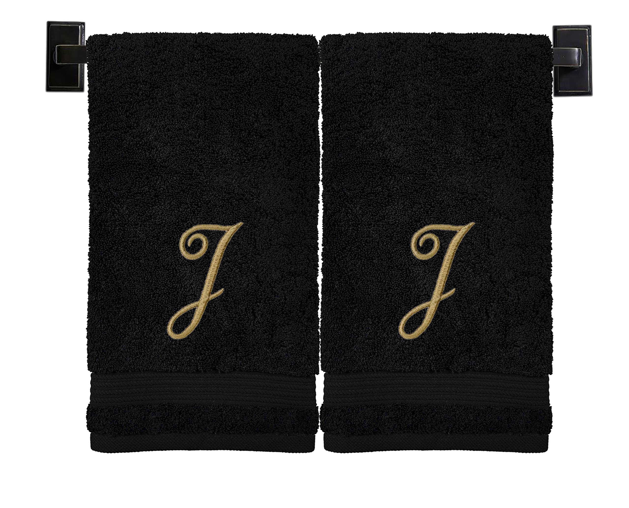 Custom Luxury Towels Black Hand Towels for Bathroom with Monogram | Luxury Cotton Turkish Towels | Embroidered in USA | Set of 2 | Choose Set Color