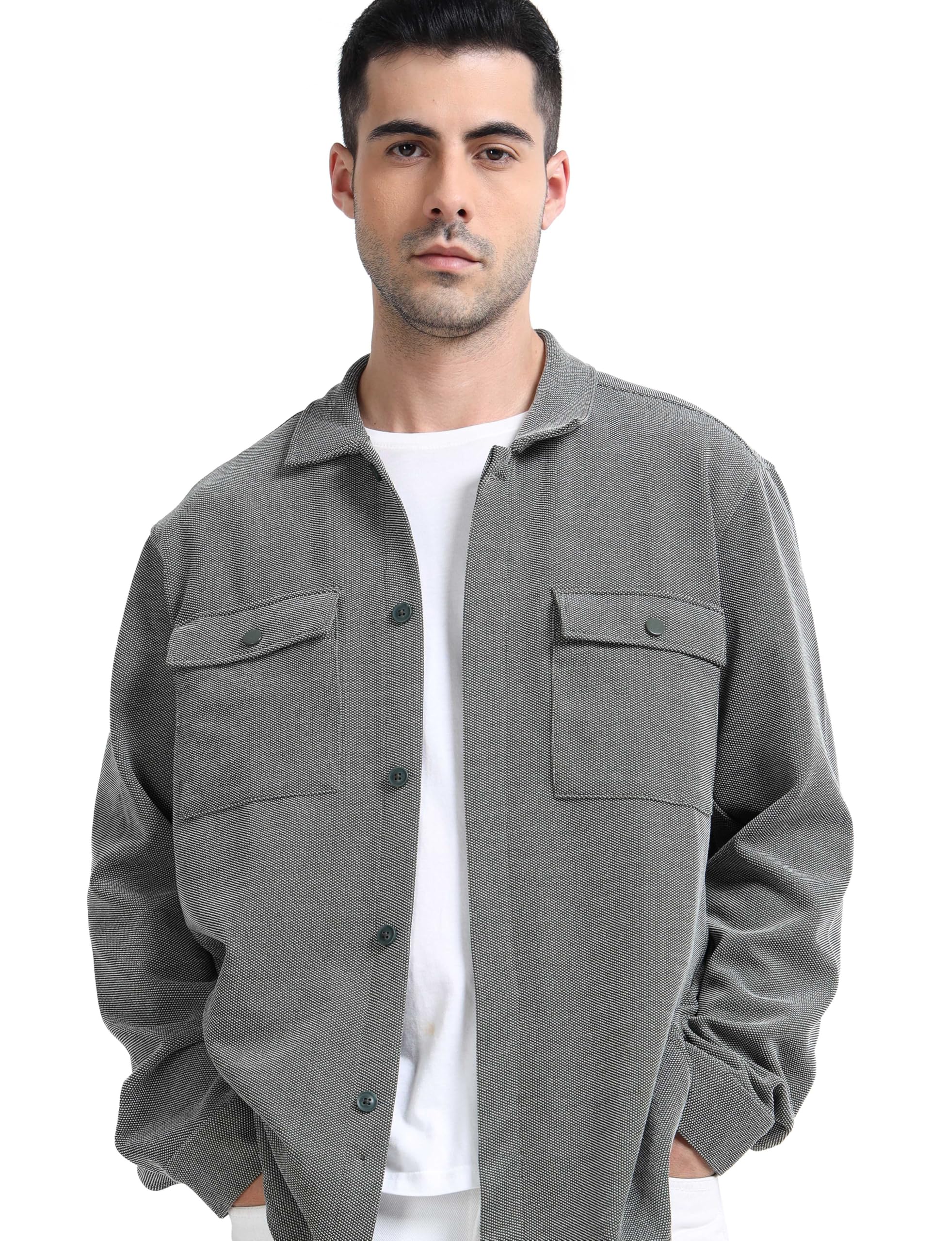 stitchx Men's Stretchy Long Overshirt Melange Knitted Shacket-S-2XL-picture-27