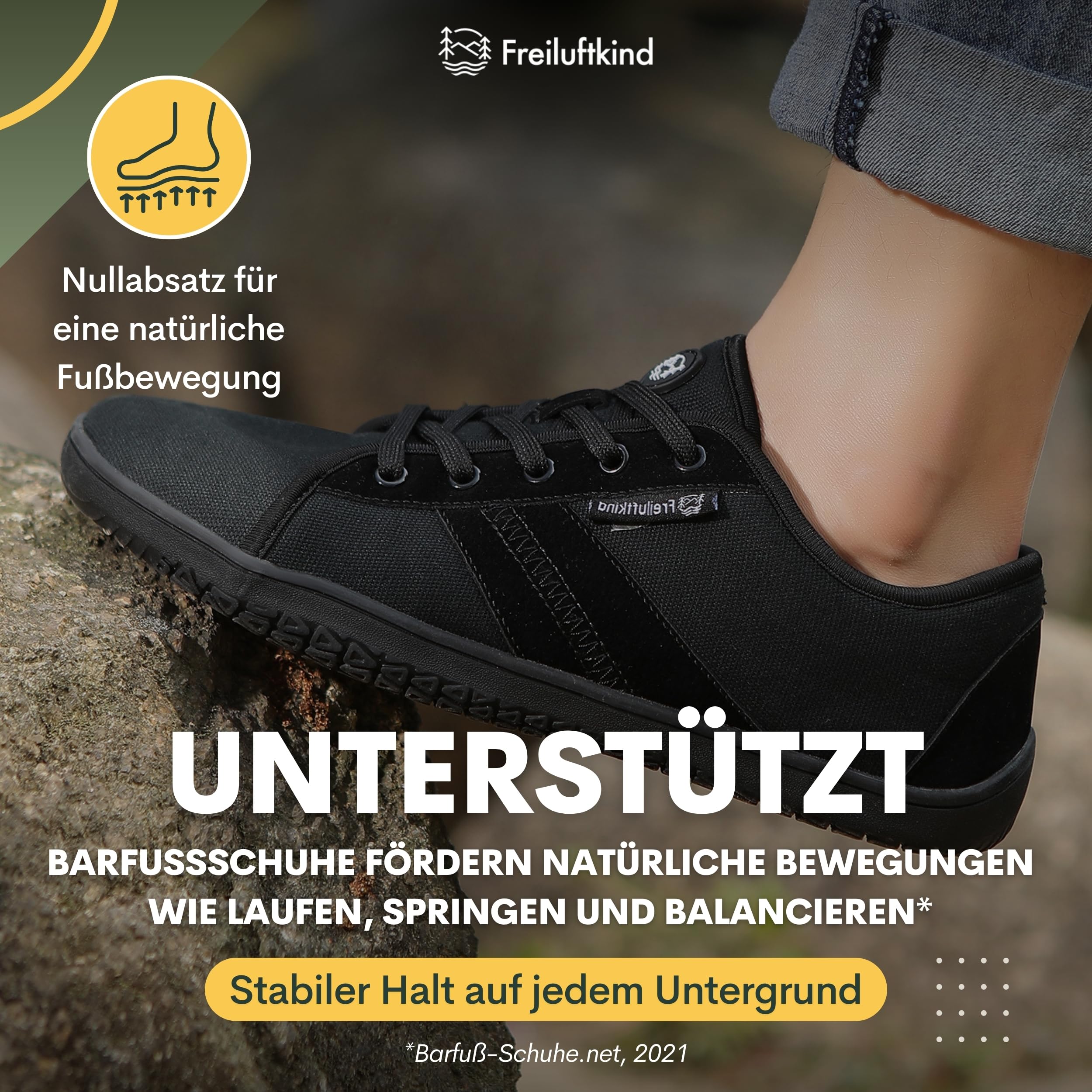 Freiluftkind® Baker – gesunde Barfußschuhe Sneaker – Sneaker Barfußschuh für den Alltag – Entlasten Füße, Gelenke & Körper – Barfußschuhe für Damen und Herren – Barfuss Schuhe