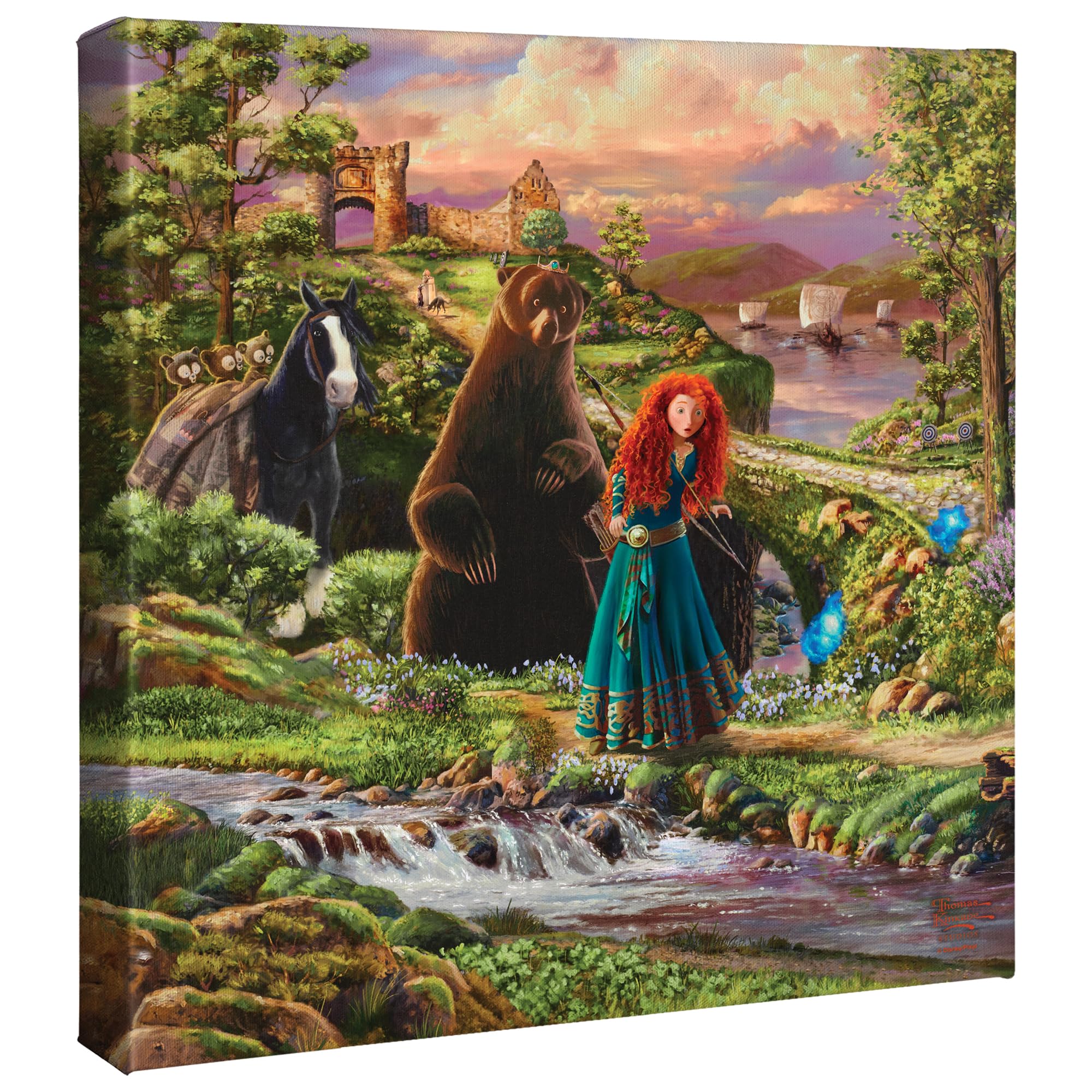 Thomas Kinkade Disney Pixar Brave 14" x 14" Gallery Wrapped Canvas Art | Frameless Room Wall Art | Certificate of Authenticity Included
