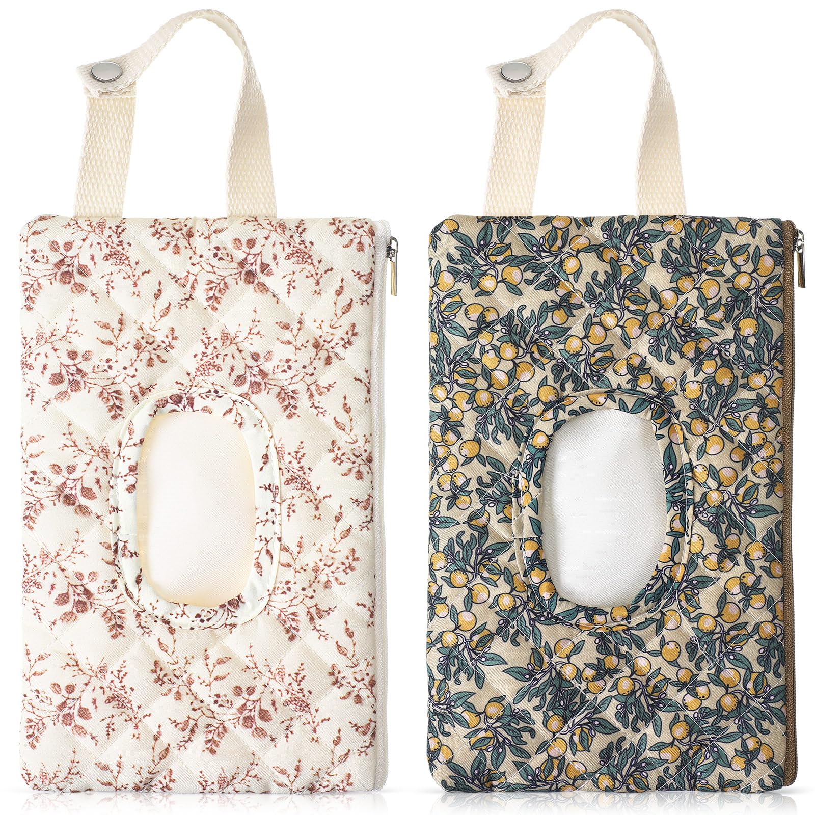 Cosblank 2 Pcs Quilted Diaper and Wipes Pouch Portable Hanging Floral Wet Wipe Bag Diaper Bag Reusable Wipes Pouch for for Stroller Car Travel Infant Diapering Organizer (Mixed Floral) - 1