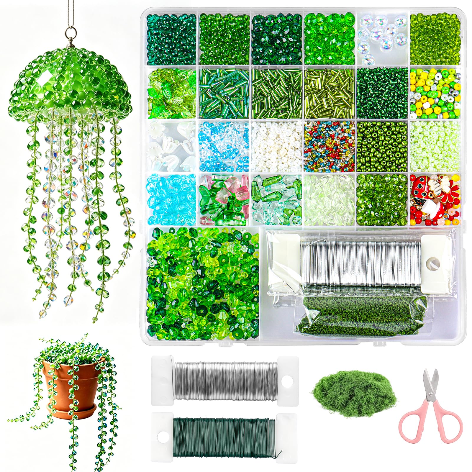 T Outdoors Beaded Plant Kit 5420pcs Green Beads for Crafts Tulip Lily of the Valley Shaped Seed Beads Set Forever Flower Making Supplies Adult DIY Suncatcher Jewelry Making (Wires Incl)
