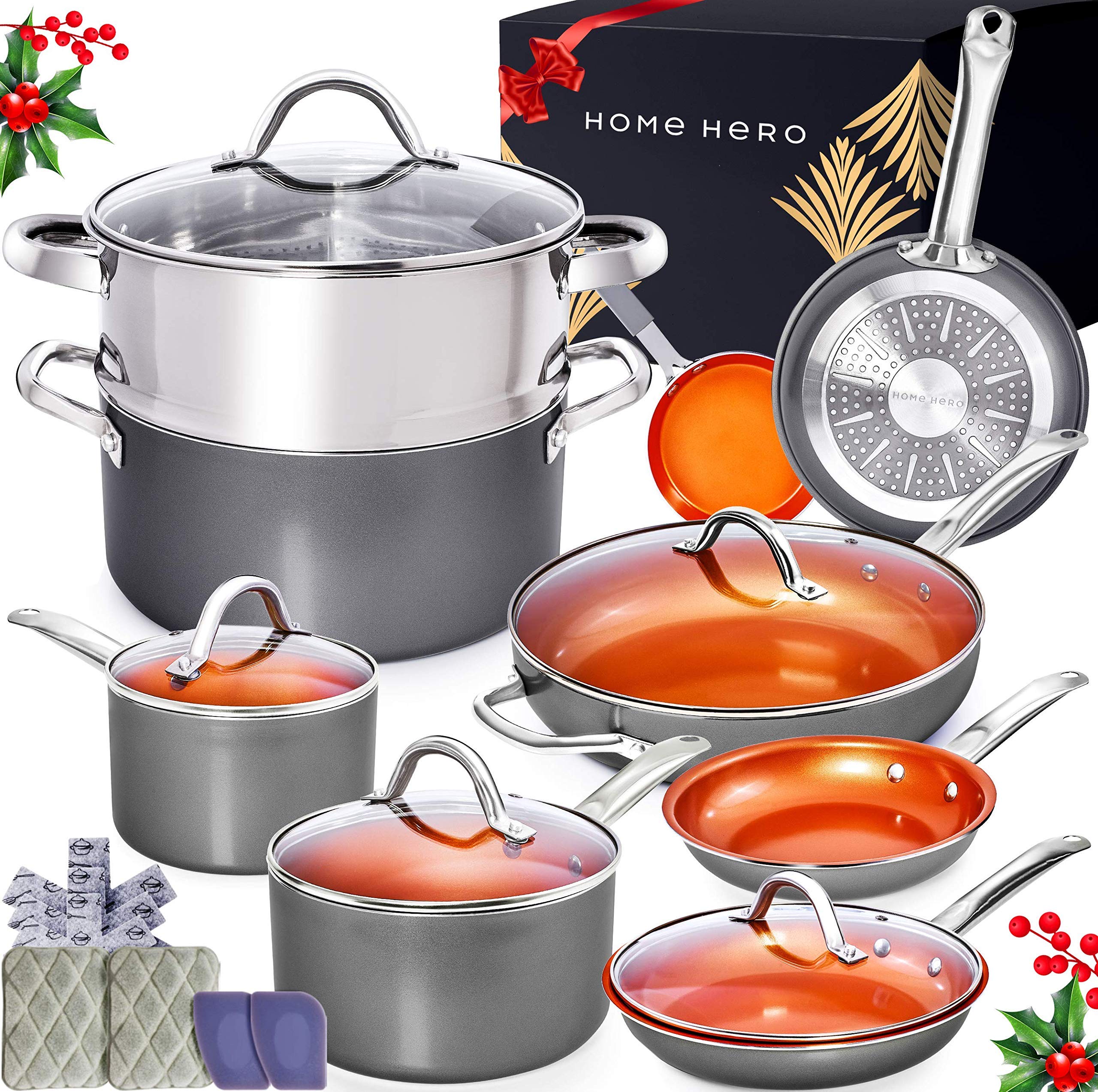 Home Hero Copper Pots and Pans Set - 13pc Copper Cookware Set Copper Pan Set Ceramic Cookware Set Ceramic Pots and Pans Se...