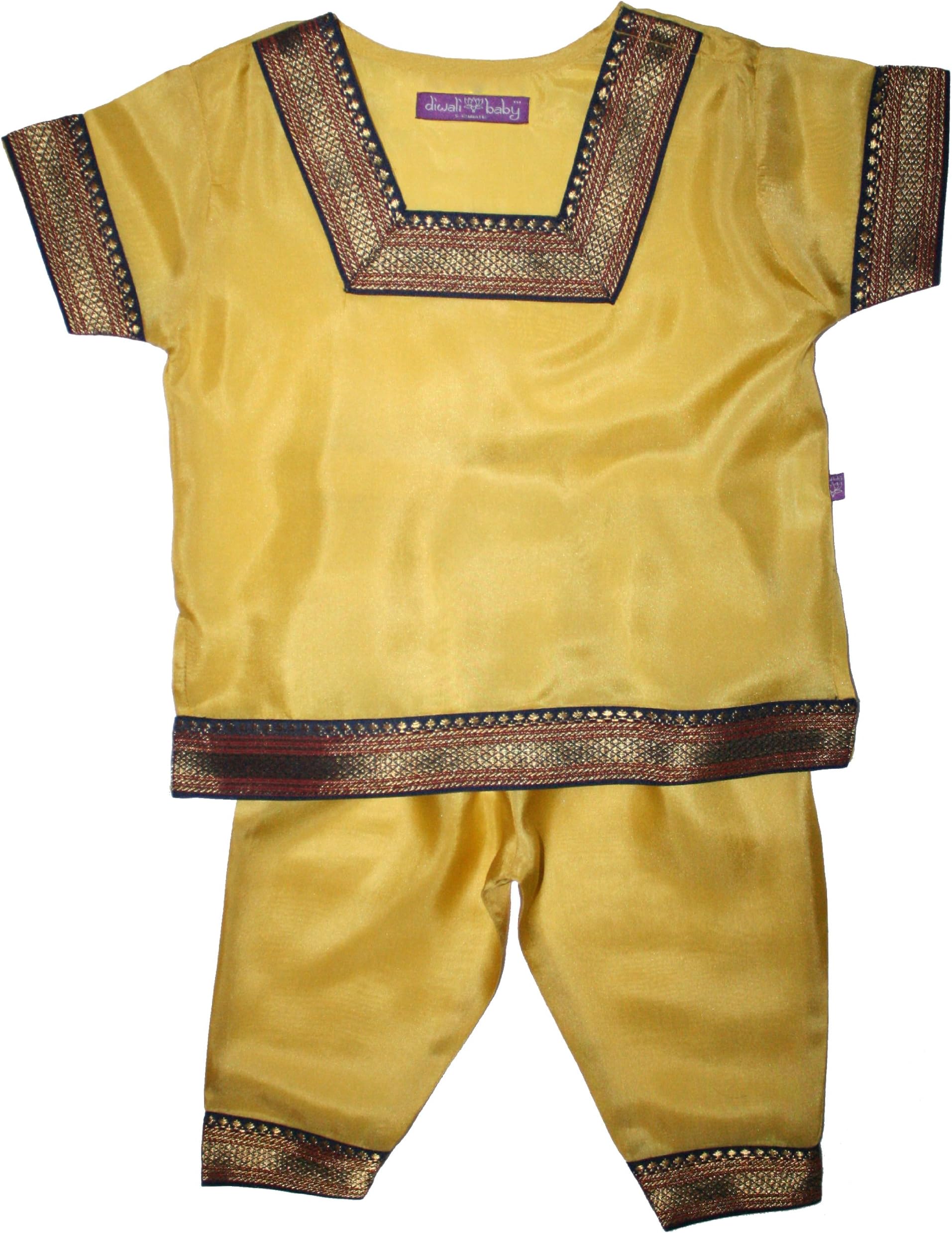 Diwali Baby Indian Infant Girls Outfit - 100% Silk - Buttercup - 3-6 Months