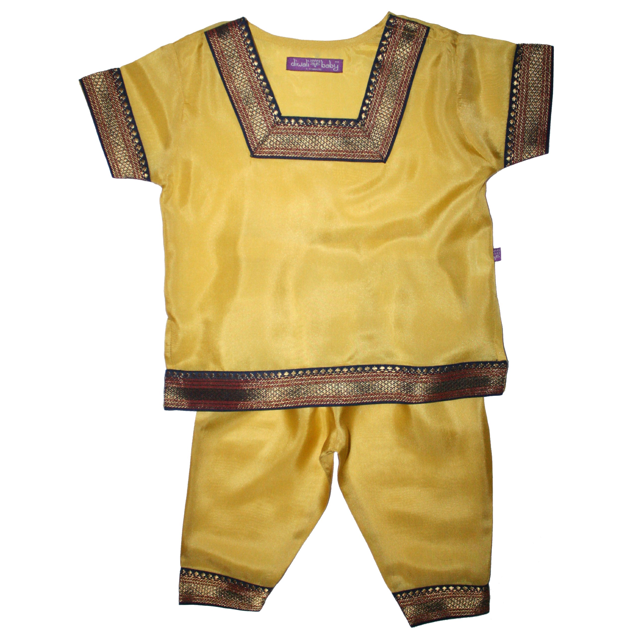 Diwali Baby Indian Infant Girls Outfit - 100% Silk - Buttercup - 3-6 Months