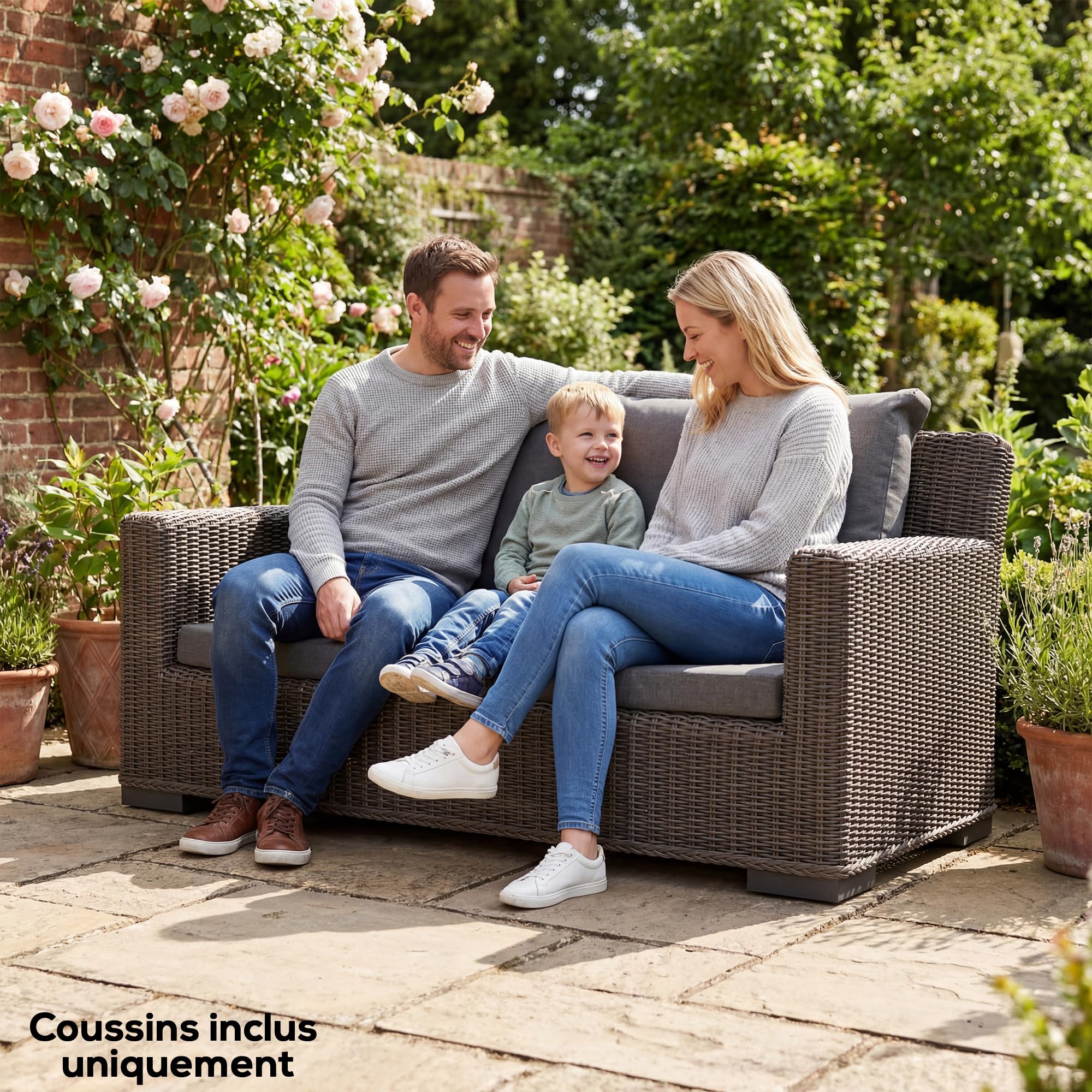 Outsunny Ensemble de 4 Coussins pour Salon de Jardin Lavables Gris Foncé