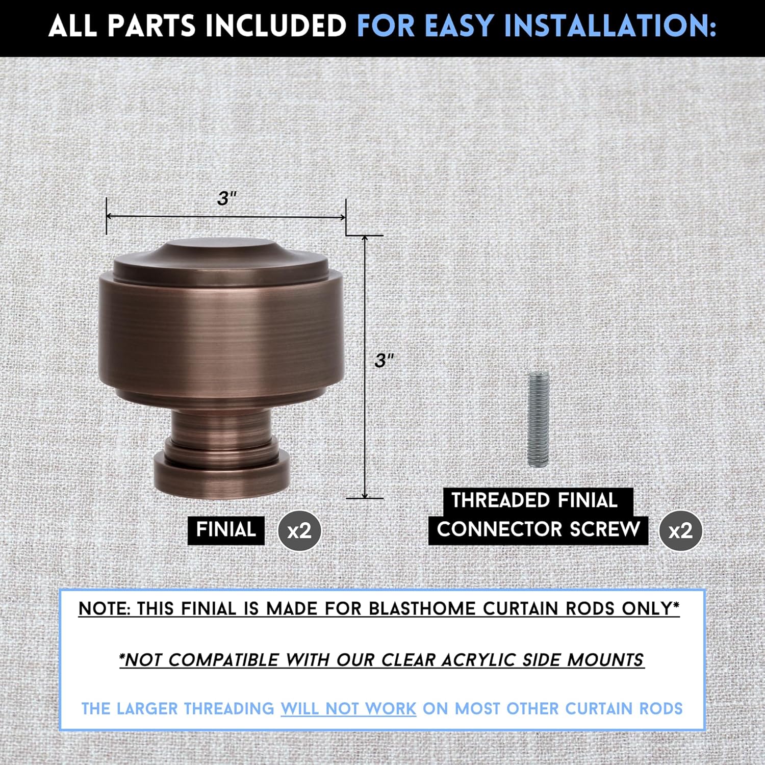 BLASTHOME® Luxury Layers Knob Finials – Fits Only Signature Collection Curtain Rods (Rod Not Included) - Premium Quality, Heavy Metal – Set of Two – Oil Rubbed Bronze