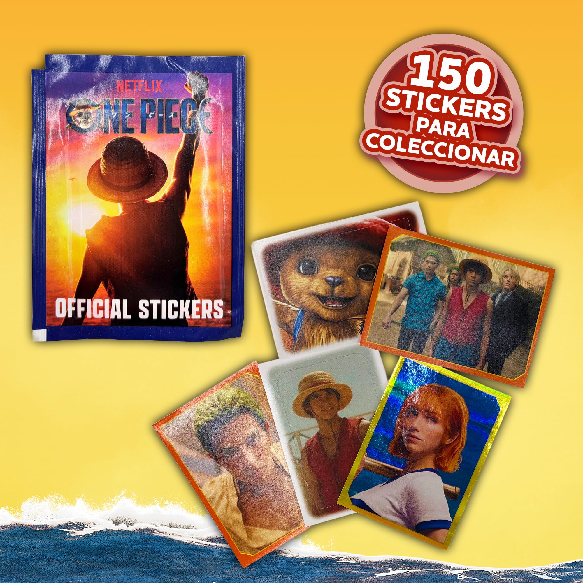 Bizak One Piece Stickers Cards - Scatola di 30 buste, 150 carte da collezione ufficiali con disegni olografici e fustellati ispirati alle stagioni 1 e 2, adesivi da collezione e da scambiare (64395000