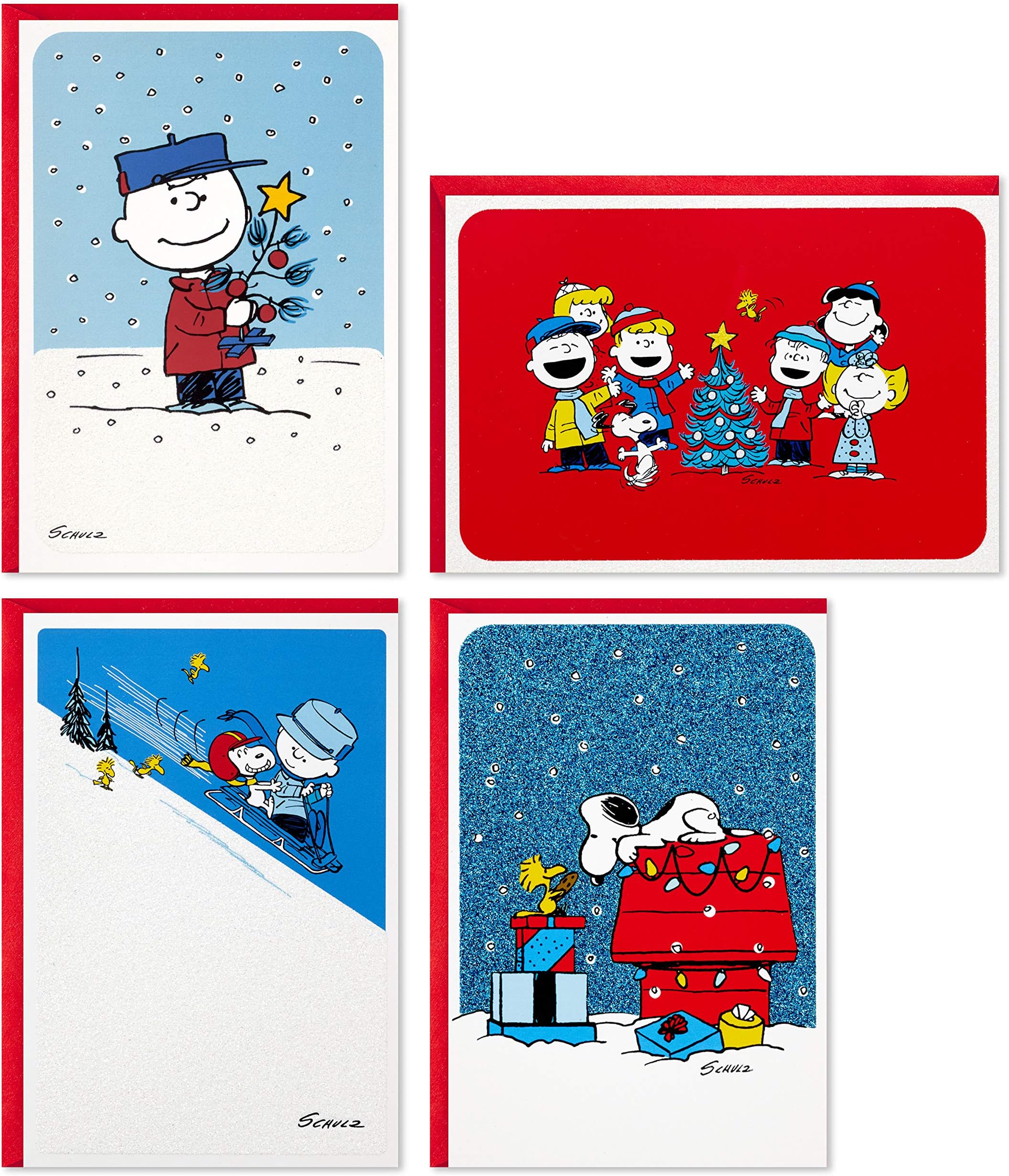 Hallmark Peanuts Boxed Christmas Cards Assortment, Classic Comics (4 Designs, 16 Cards and Envelopes)