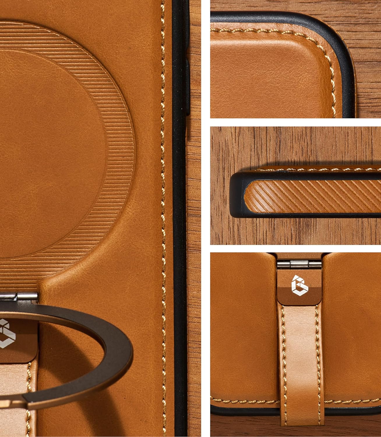 for iPhone Air Leather Case with Stand, Anti-Slip Grip Ring, Fits for MagSafe (Brown, IP Air-6.5inch) - Image 2