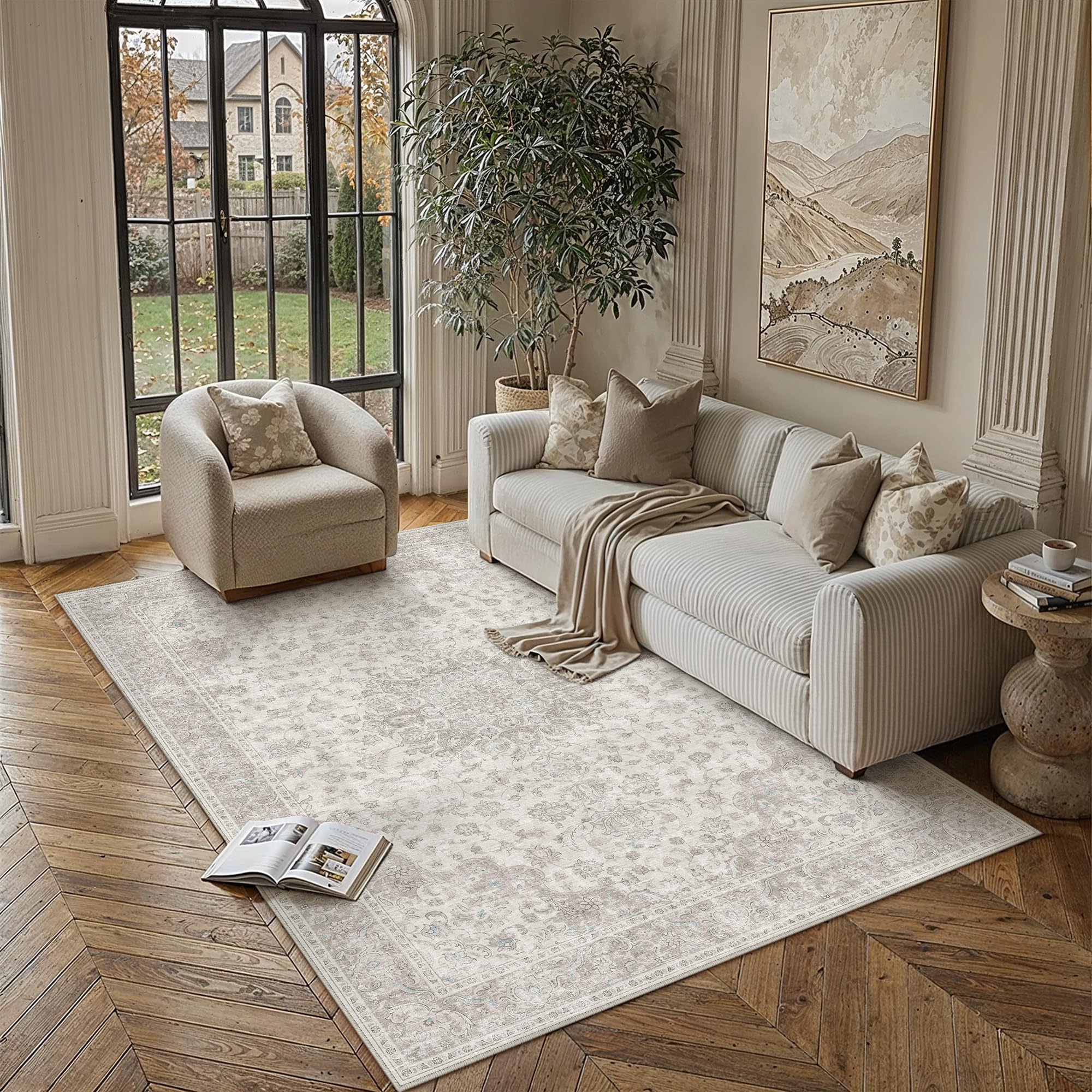 PureCozy Rugs Living Room Beige 160x230cm Washable Bedroom Carpet