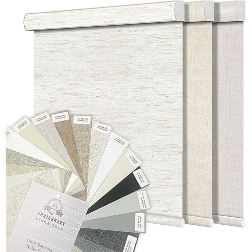 Aprilsmart Motorized Blinds with Remote,Compatible with Apple HomeKit Alexa Google Home- Voice and app Control,Motorized Roller Shades 100% Blackout Fabric Sample (Multicolor)